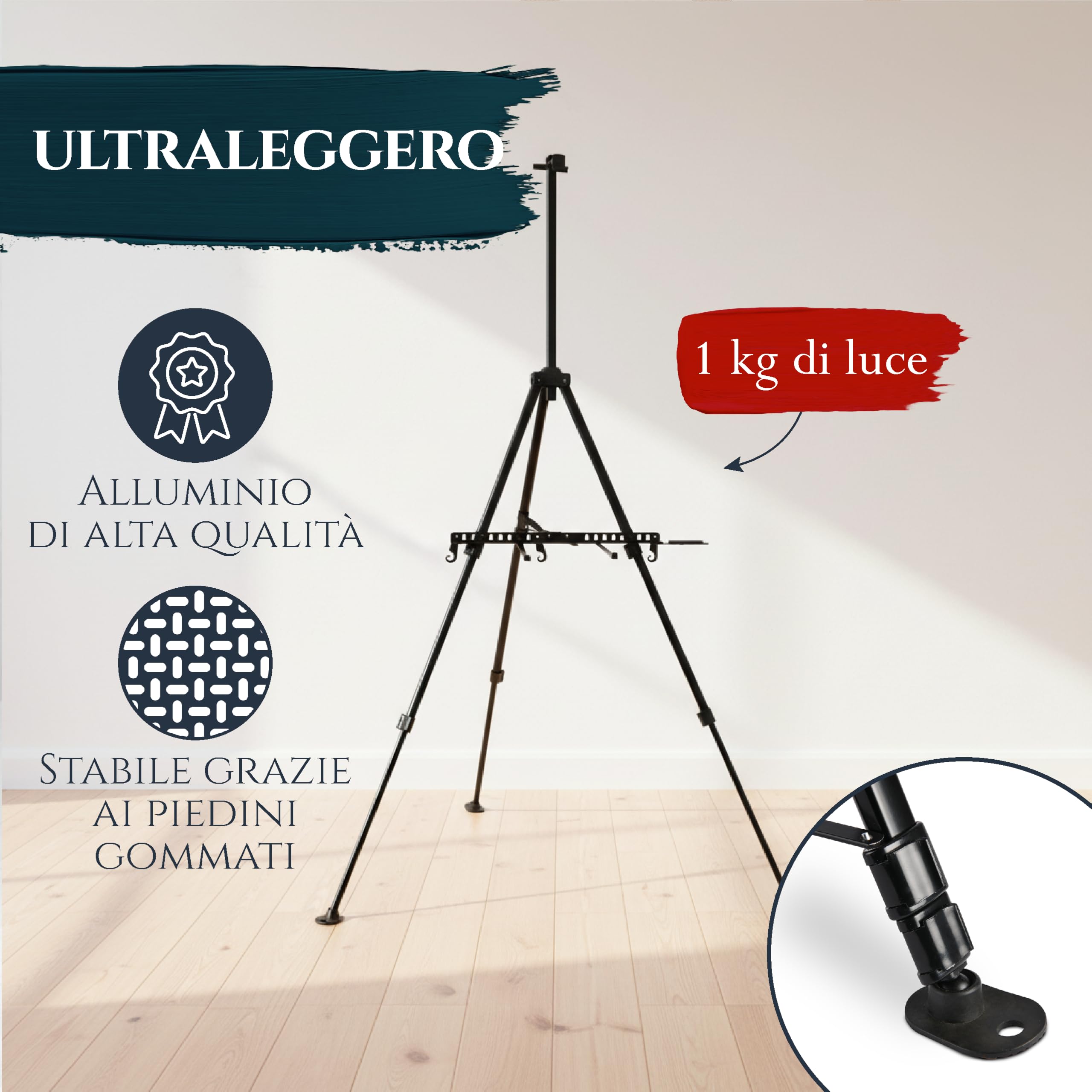 Artina Cavalletto Pittura da studio in alluminio Paris 165cm - Cavalletto da tavolo e da campo per dipingere - Per tele di diverse grandezze - Cavalletto per pittura portatile e stabile