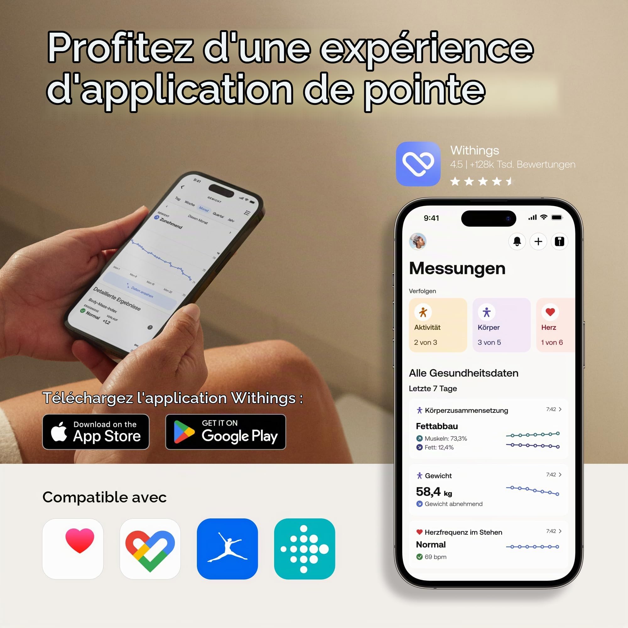 Withings Body Smart + Cleaning Kit - Balance connectée avec Composition corporelle avancée (Poids, Masse grasse/Musculaire/Osseuse, Eau, Graisse viscérale)