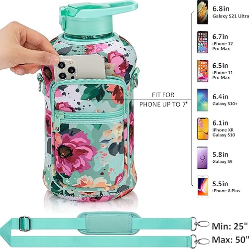 Miniatura 2 de Fimibuke Half Gallon Water Bottle with Sleeve 64 OZ Water Bottle with Straw & Time Marker Leakproof Motivational Sports Gym Water Bottle with Handle