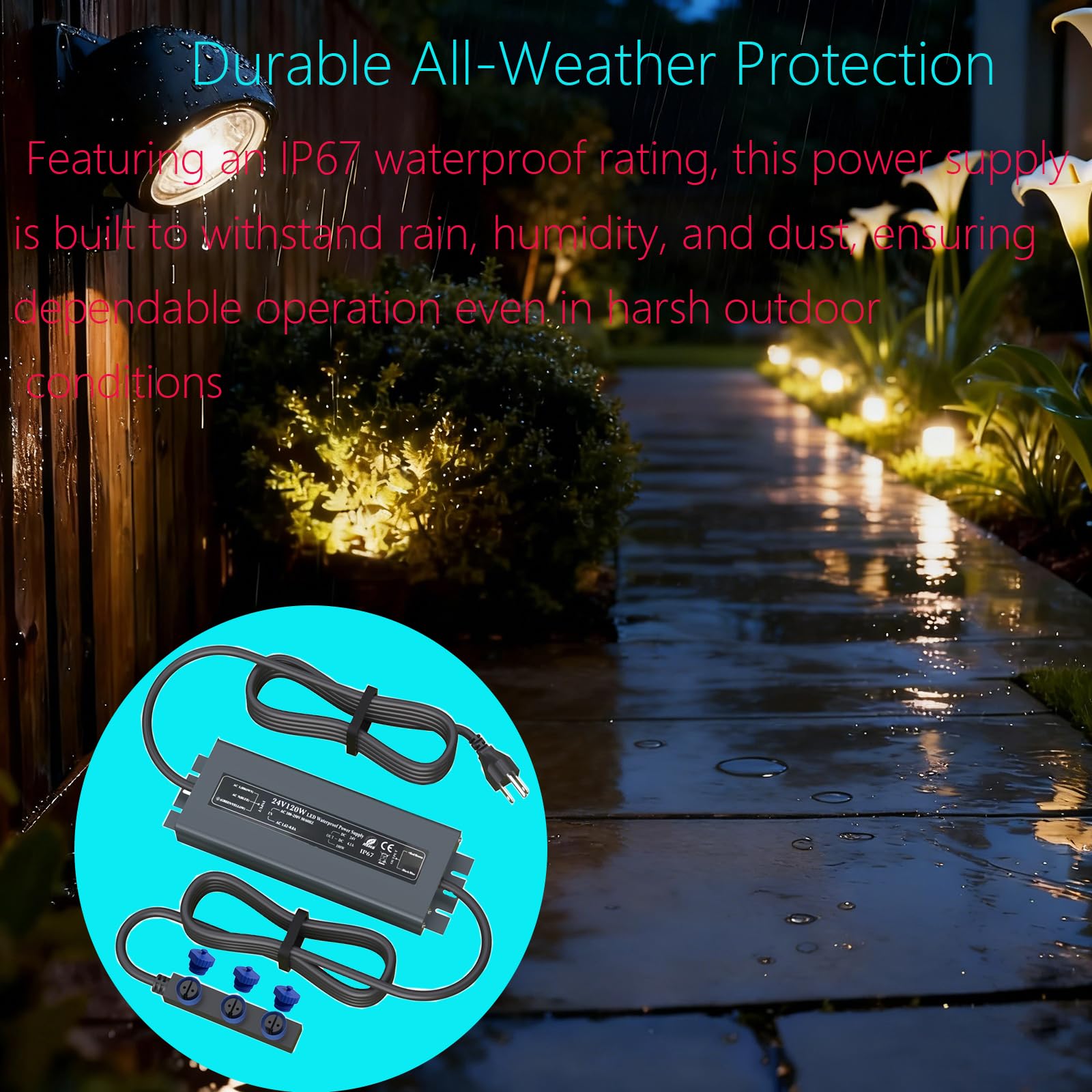 Wodoszczelny adapter sieciowy 120 W do oświetlenia zewnętrznego Philips Hue, 3 głowice zasilające do punktowego, lilia XL, droga drogowa, podstawa ciśnieniowa