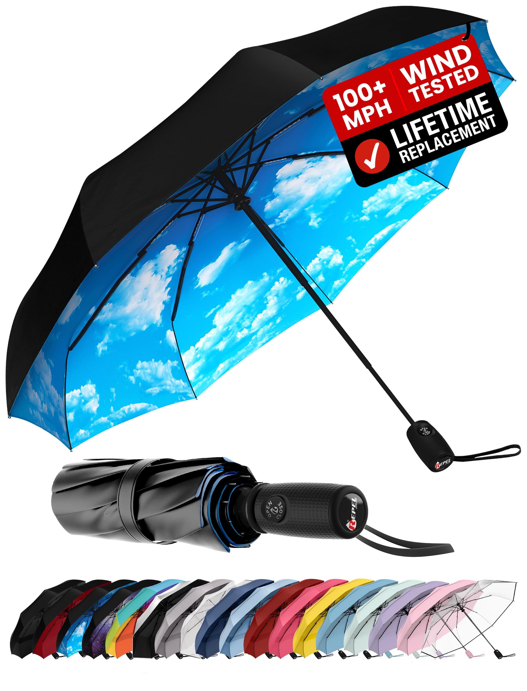 Windproof Travel Umbrella - Compact &amp; Withstands Winds up to 100MPH, Strongest Premium Auto Folding Umbrella for Rain and Sun - Durable, Light &amp; Portable for Women &amp; Men, Fits Backpack &amp; Cars
