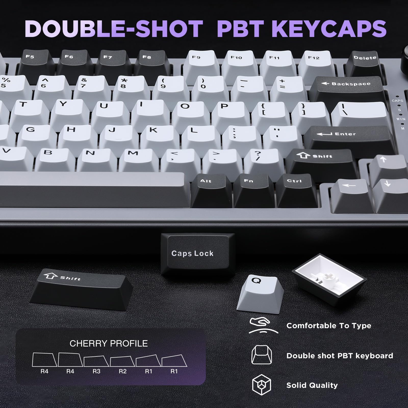 YUNZII B75 Teclado Mecánico,75% Teclado Hot Swappable,Teclado de Juego con Knob,RGB Backlit Gasket Gaming Teclado con Double-Shot PBT Keycaps,Cherry Profile (Dark Grey, Cocoa Cream v2 Switch)