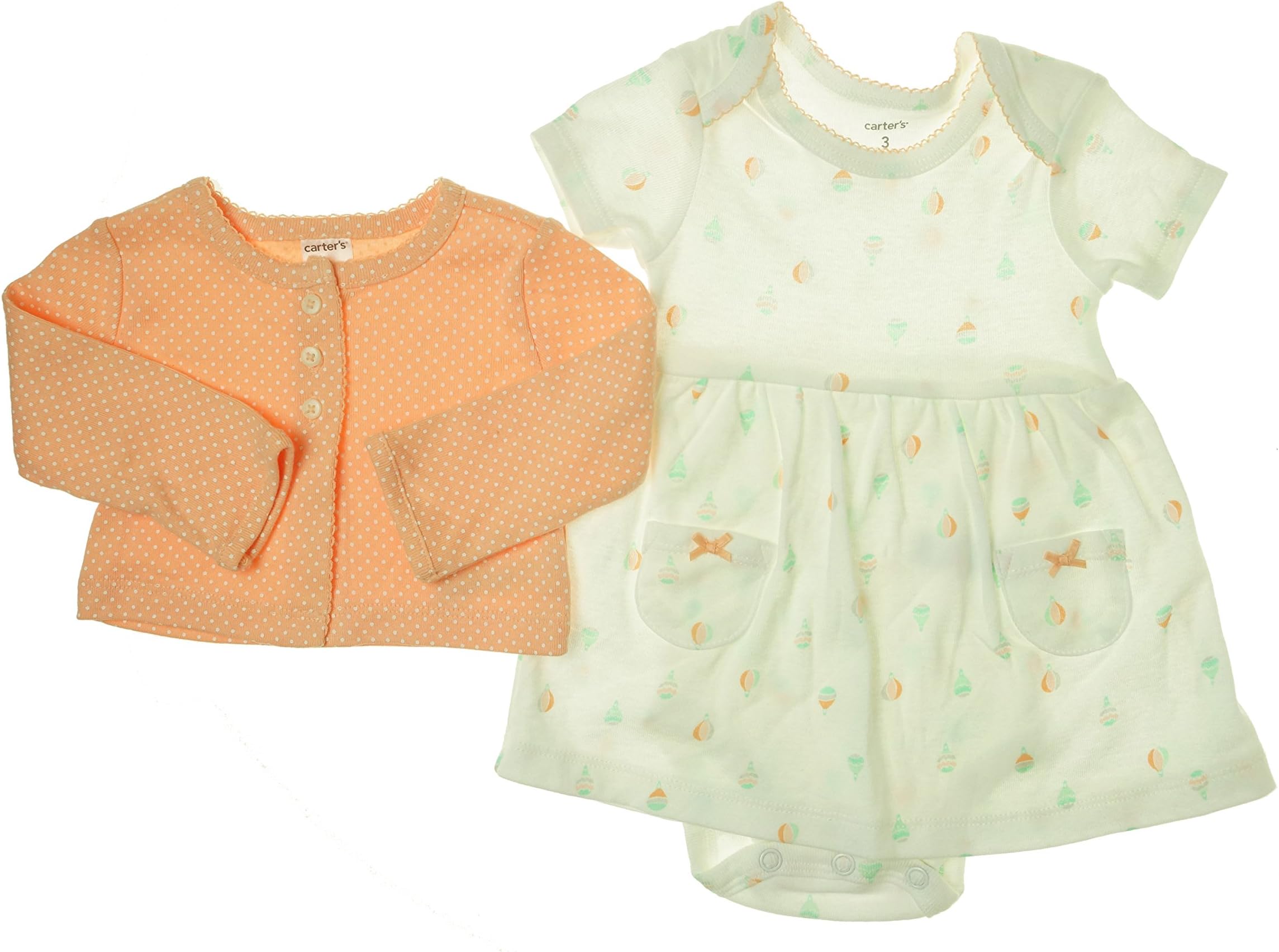 Carter's Baby Girls 2-Piece Bodysuit & Cardigan Dress Set (Newborn, Coral/White)