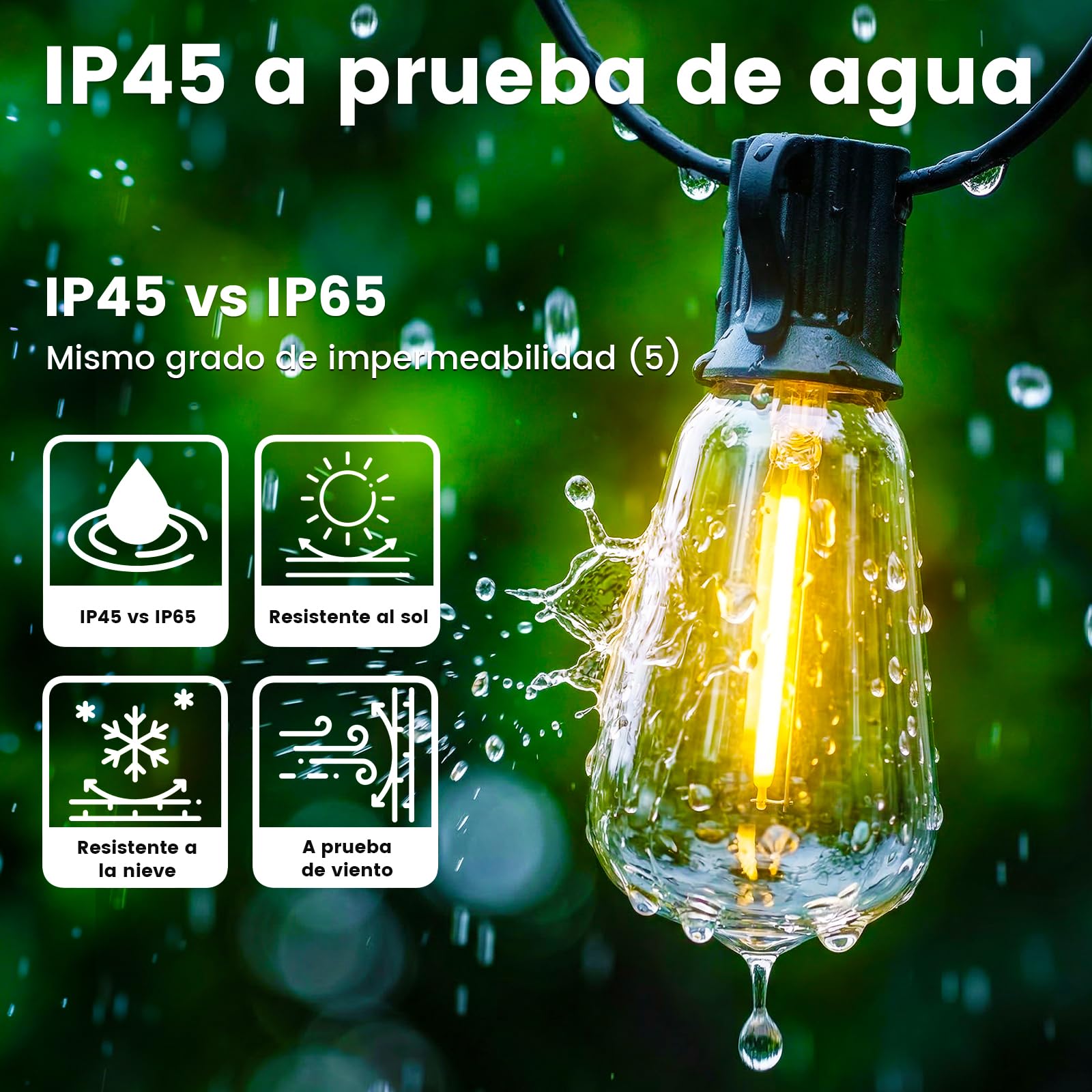 Yuusei Guirnalda Luces Exterior, Luces LED 36.6M Con Mando a Distancia | Impermeable IP45 & 2700K Blanco Cálido, Bombillas 46+2 ST38 Irrompibles para Jardin, Decoracion, Terraza, Pergolas y Toldos