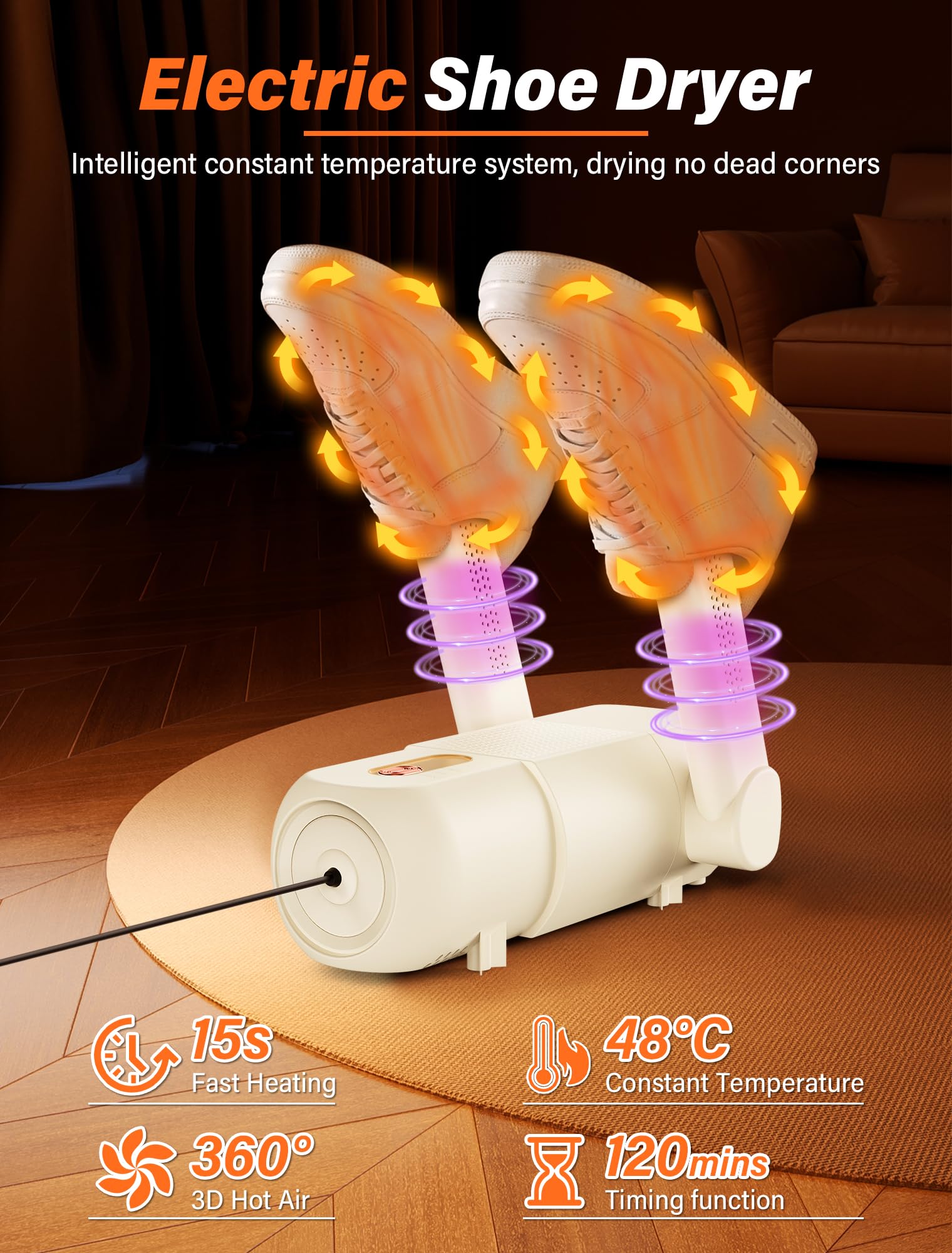 Aissom Asciuga Scarponi, Asciuga Scarpe Elettrico Asciugascarpe con Timer 120mins, Asciuga Stivali Asciuga Scarponi regolabile a 90°, Luce Violetta per scarpe, guanti, cappelli, calze