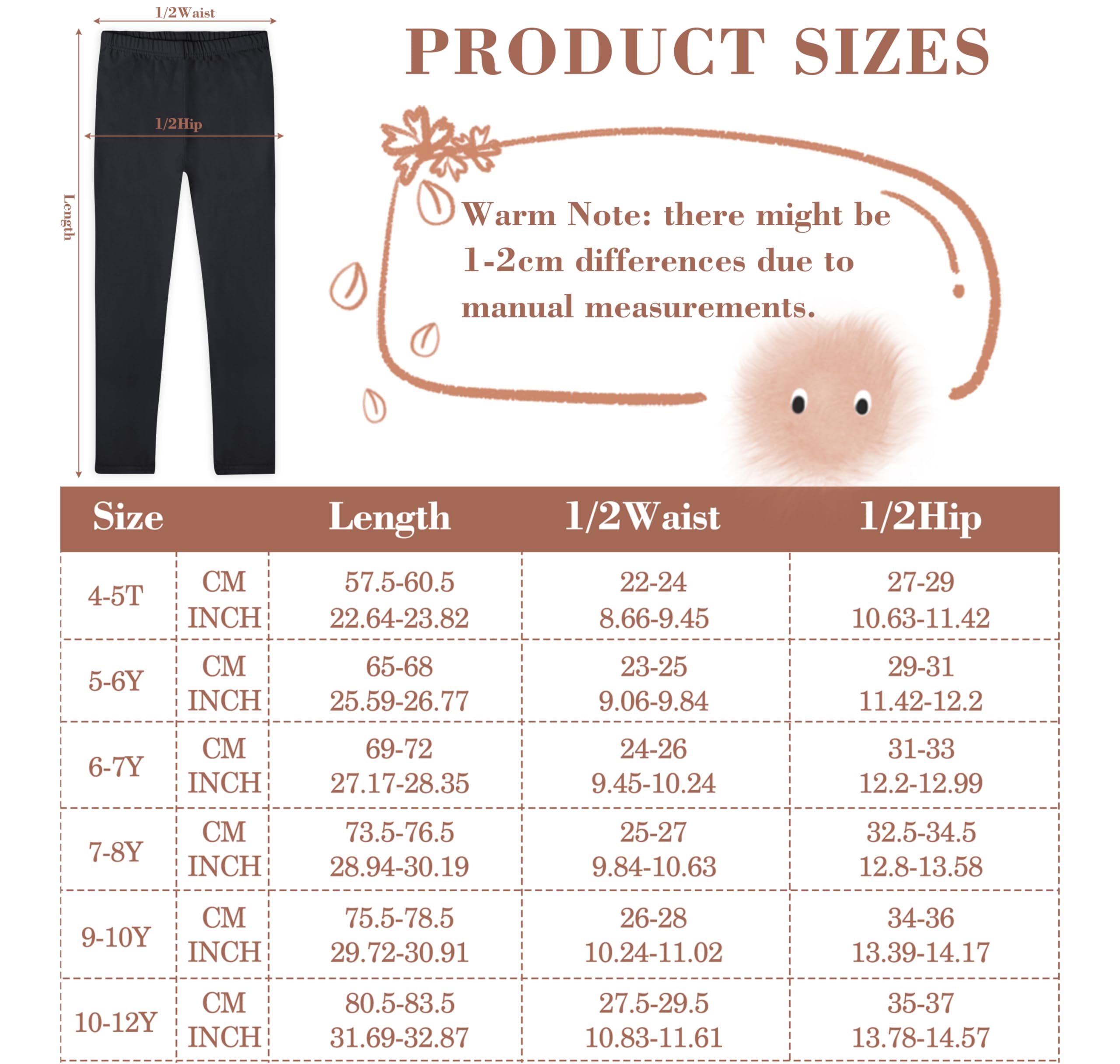 FEQO Paquete de 4 leggings de algodón para niñas de longitud completa, leggings elásticos sin pies