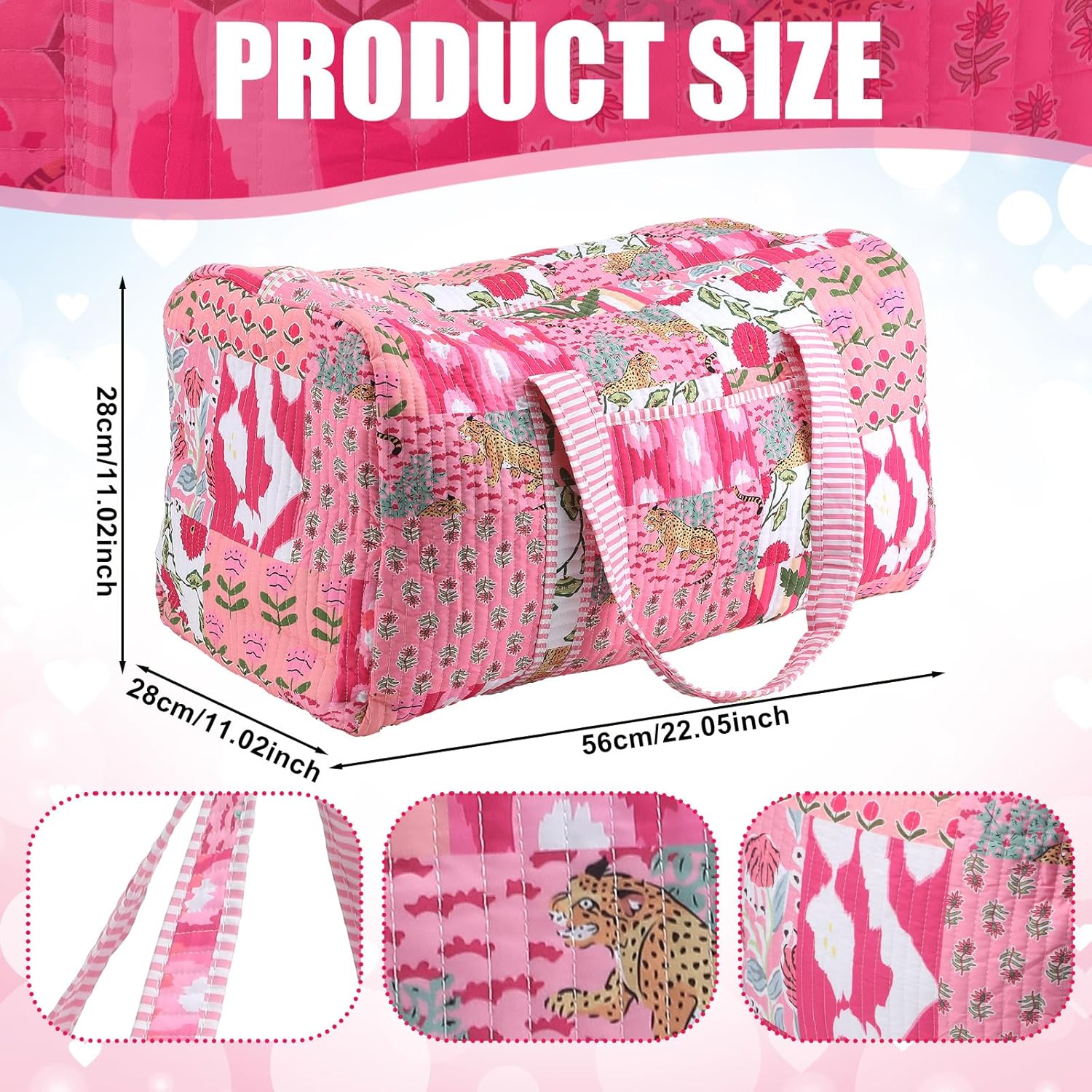 Large Cotton Patches Duffle Bags Block Print Quilted Fabric Weekender Bags for Women Holiday Gifts Handmade Colorful Travel Overnight Bag - Image 2