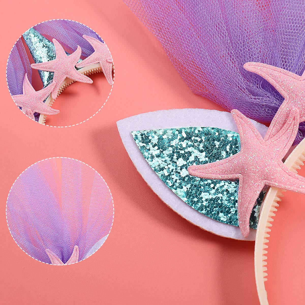 FUKPO Cerchietto da Sirena Donna e Bambino - Fascia Capelli con Coda Sirena - Compleanno Sirenetta