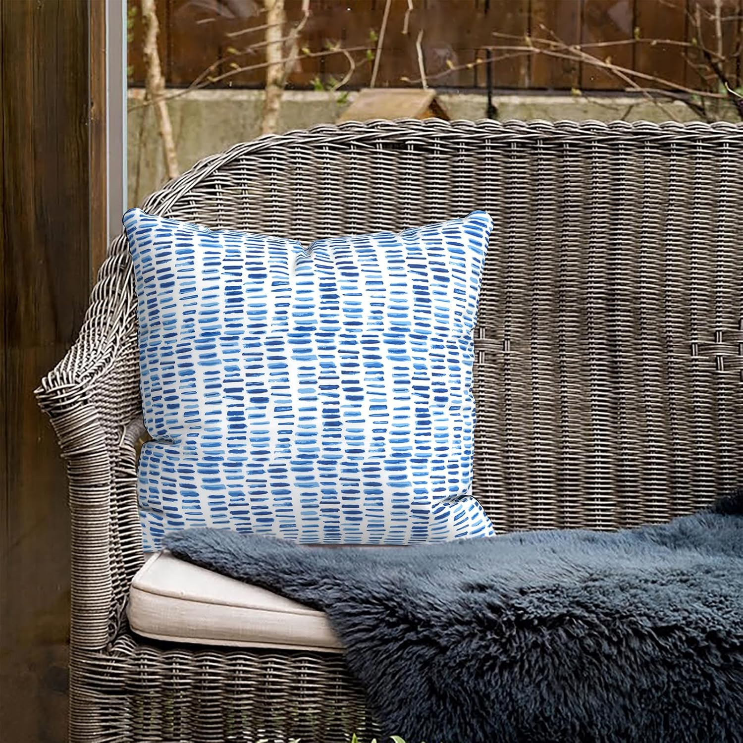 Outdoor Pillows for Patio Furniture 18x18 inch, Square Outdoor Throw Pillows with Inserts, Decorative Toss Pillows for Garden Couch Home Sofa Office Chair, Pack of 2, Pebble Blue - Image 6