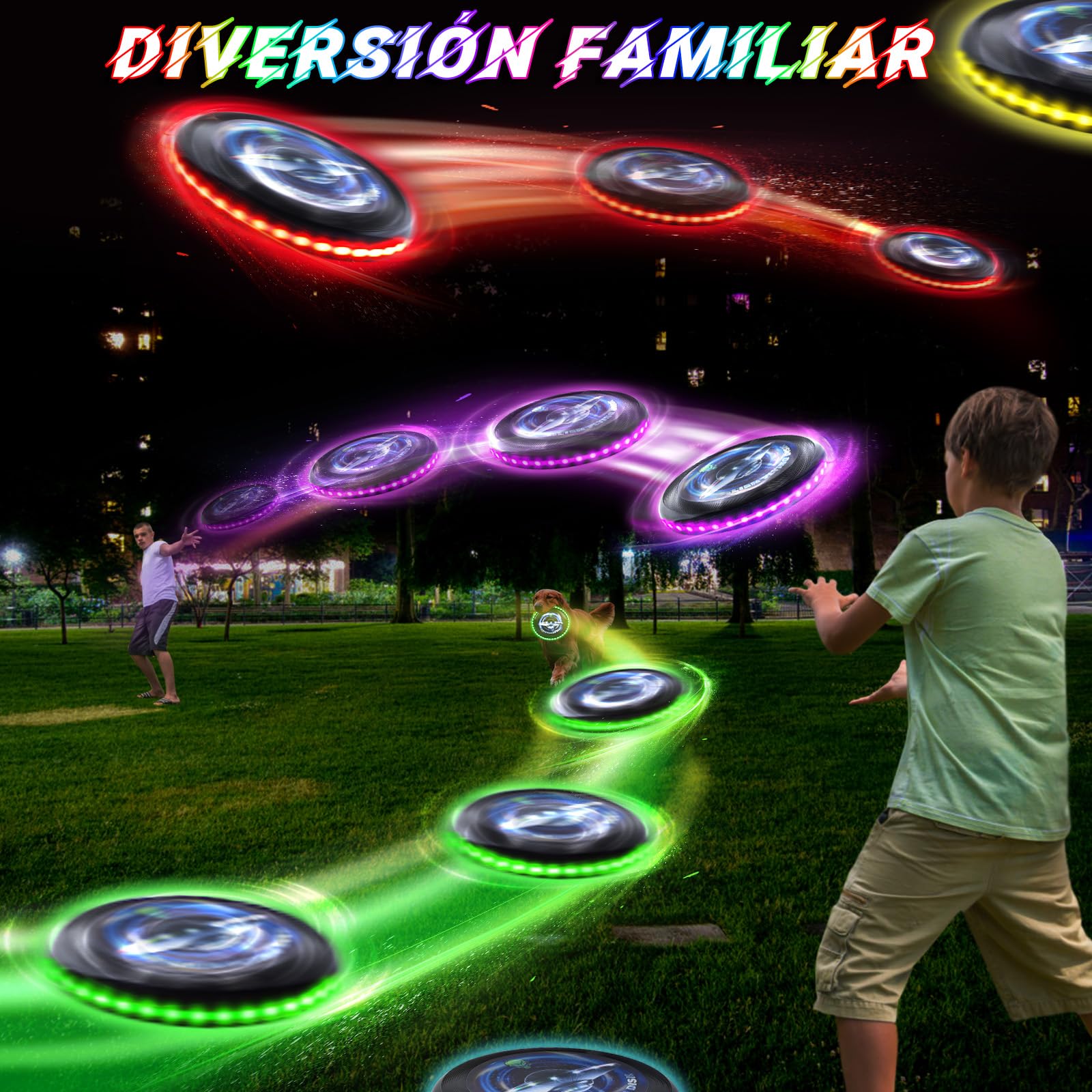 IEEILULU Disco Volador LED, Disco Volador, Disco Volador Iluminado con 12 Efectos de Luz, Reutilizable, Disco Ultimate Frisbee para Adultos Niños Actividades Al Aire Libre En Familia