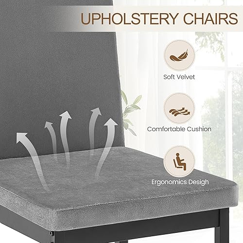 Miniatura 3 de Juego de mesa de comedor para 4, juego de mesa de cocina de mármol sintético de 47.2 pulgadas con sillas y banco tapizados de terciopelo, juego de