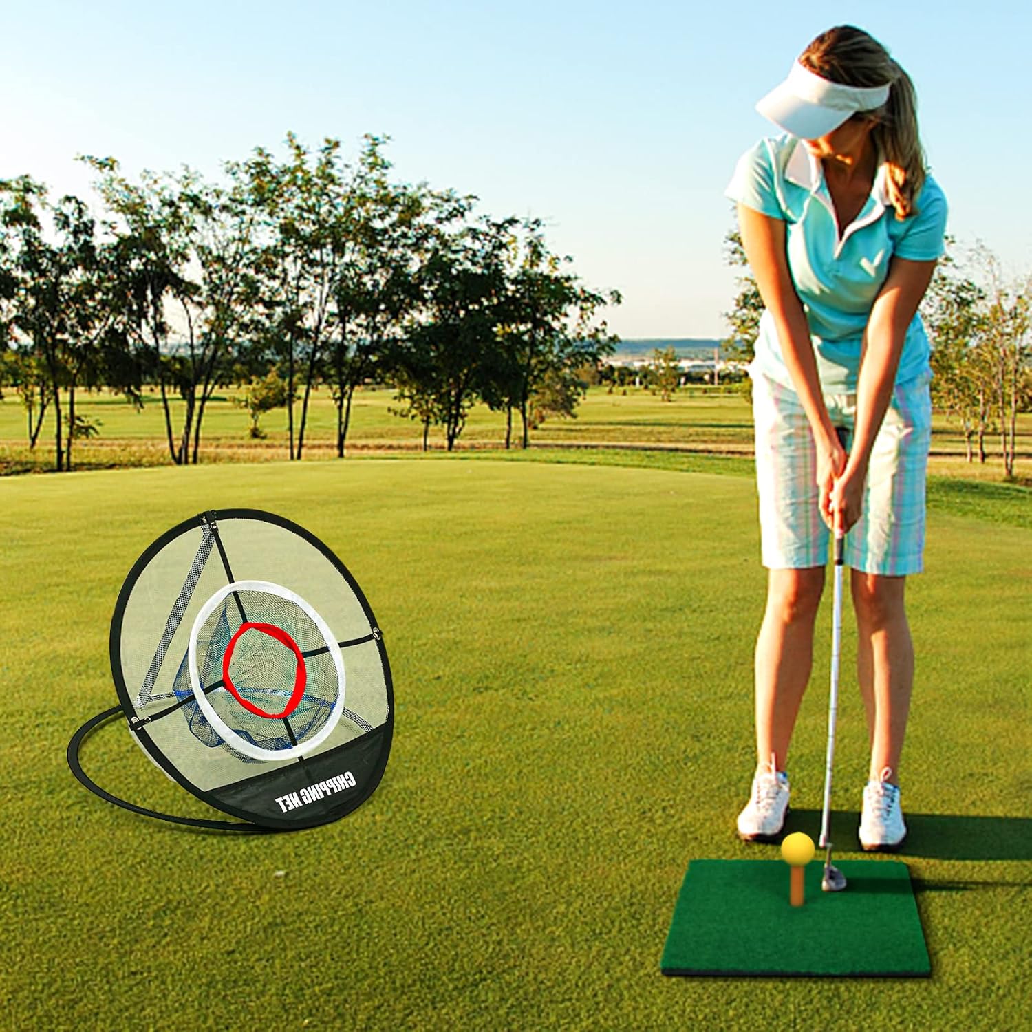 Golf Practice Chipping Net with Golf Hitting Mat, Pop Up Golf Nets Portable Chipping Net Golf Target Wooden Tees Rubber Tee Holder Golf Balls Fixed Parts for Swing Training(Golf Net+Mat) : Sports & Outdoors