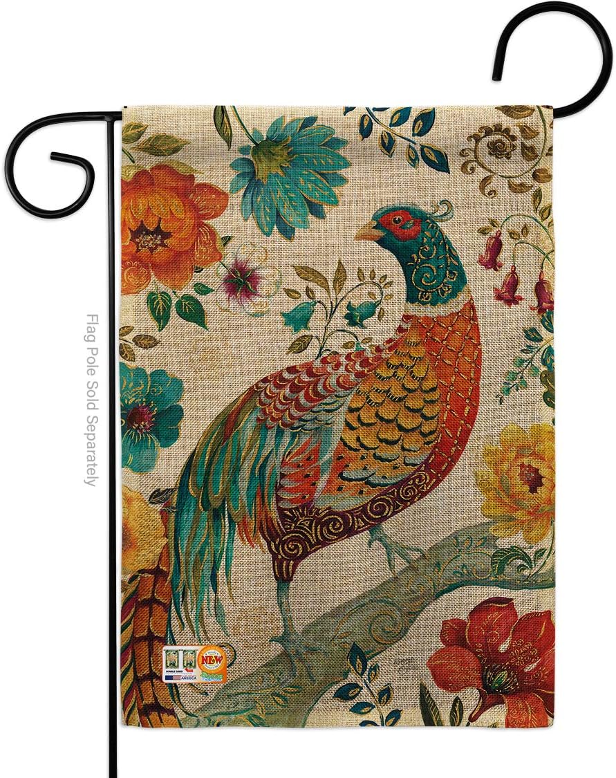 Suzani Peacock Burlap Garden Flag Animals Bird Flamingo Hummingbird Cardinal Springtime Natural Wildlife Small Decorative Gift Yard House Banner Double-Sided Made In USA 13 X 18.5