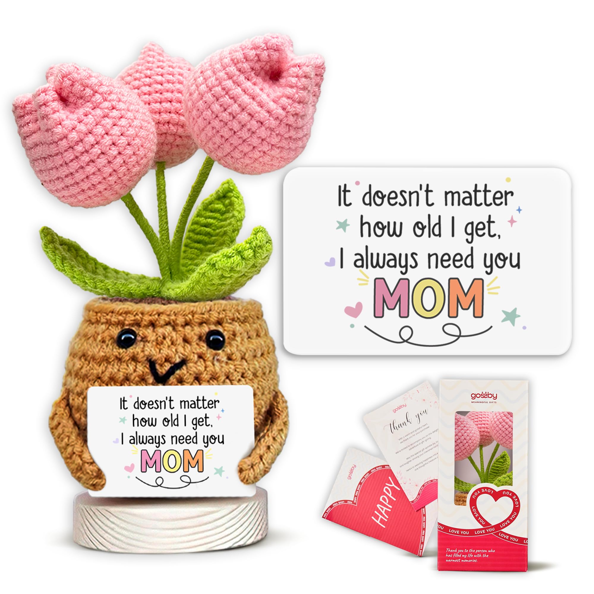 Gossby Gifts for Mom from Daughter Son Kids - Mothers Day, Birthday Gift for Mom, Mama - Basket Stuffers - Positive Tulip Crochet for Mama with Package &amp; Thank You Card