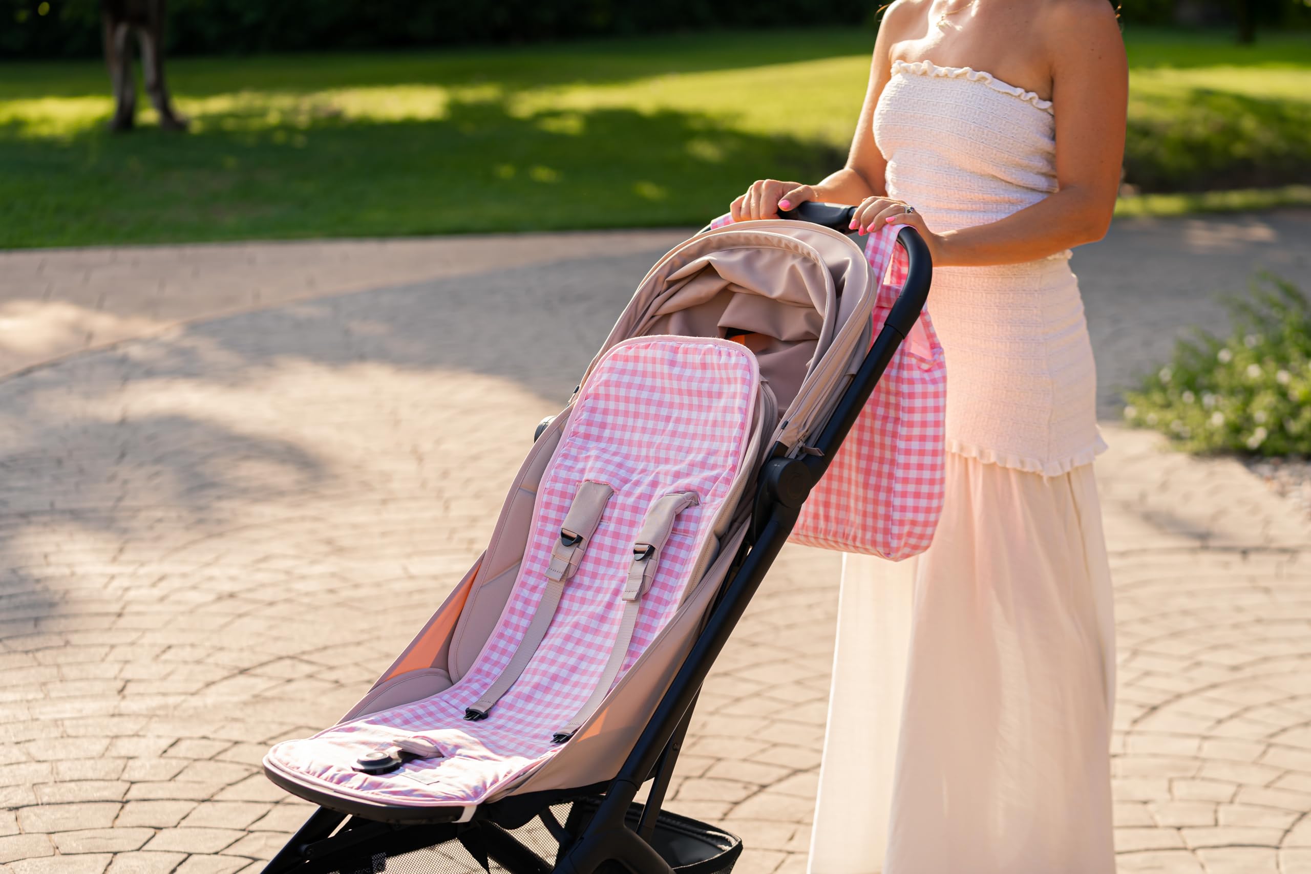 Universal-Fußmatte für Kinderwagen, im Vichy-Stil, gepolstert und atmungsaktiv, 100 % Baumwolle, kompatibel mit allen Kinderwagen, hergestellt in Spanien. (Rosa)