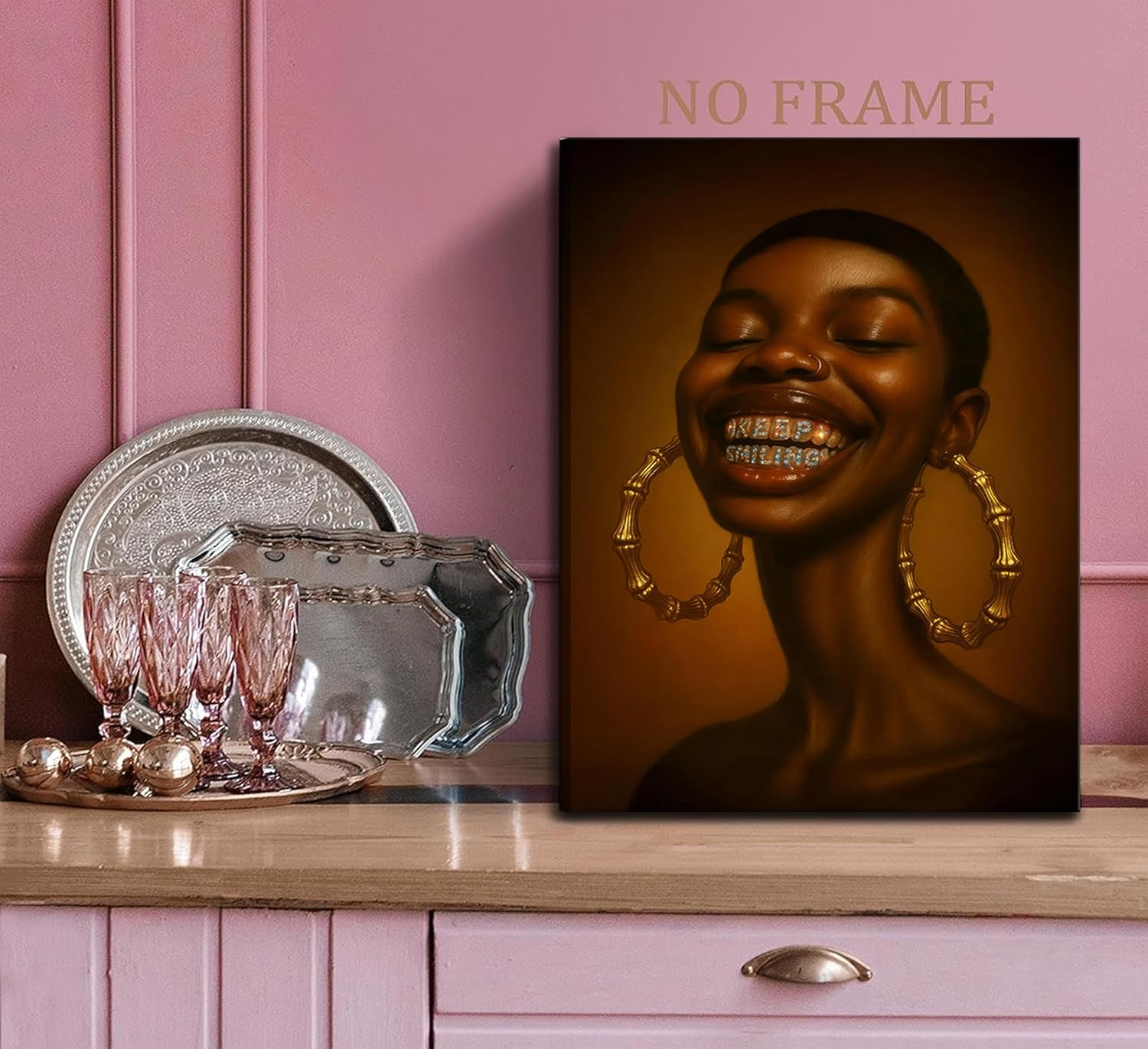 Black Woman & Man Wall Art Empowering African American Pictures Wall Decor Keep Smiling Ladies Poster Afrocentric Smiling Male Portrait painting Canvas Print Artwork for Living Room Bedroom Office - Image 8