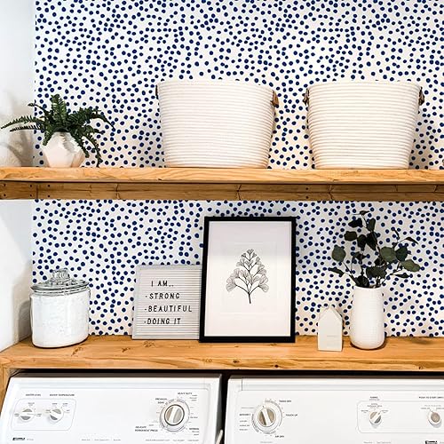 Miniatura 7 de Jeweluck Papel tapiz blanco y negro para despegar y pegar, papel de contacto de lunares, papel de contacto de lunares de 17.7 x 118.1 pulgadas,