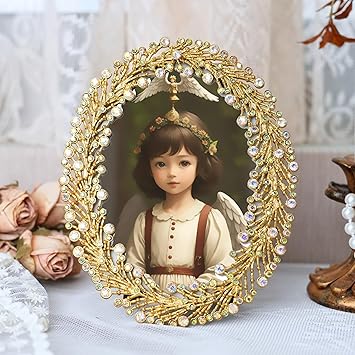 ZIYOO Luxury 3.5x5 Oval Crystal Embellished Gold Picture Frame –Vintage Decorative Frame for Tabletop Display&Home Decor&Gift
