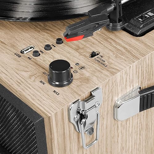Miniatura 4 de Victrola Centro de entretenimiento musical para tocadiscos 5 en 1 (Espresso) con agujas de repuesto y caja de discos de madera