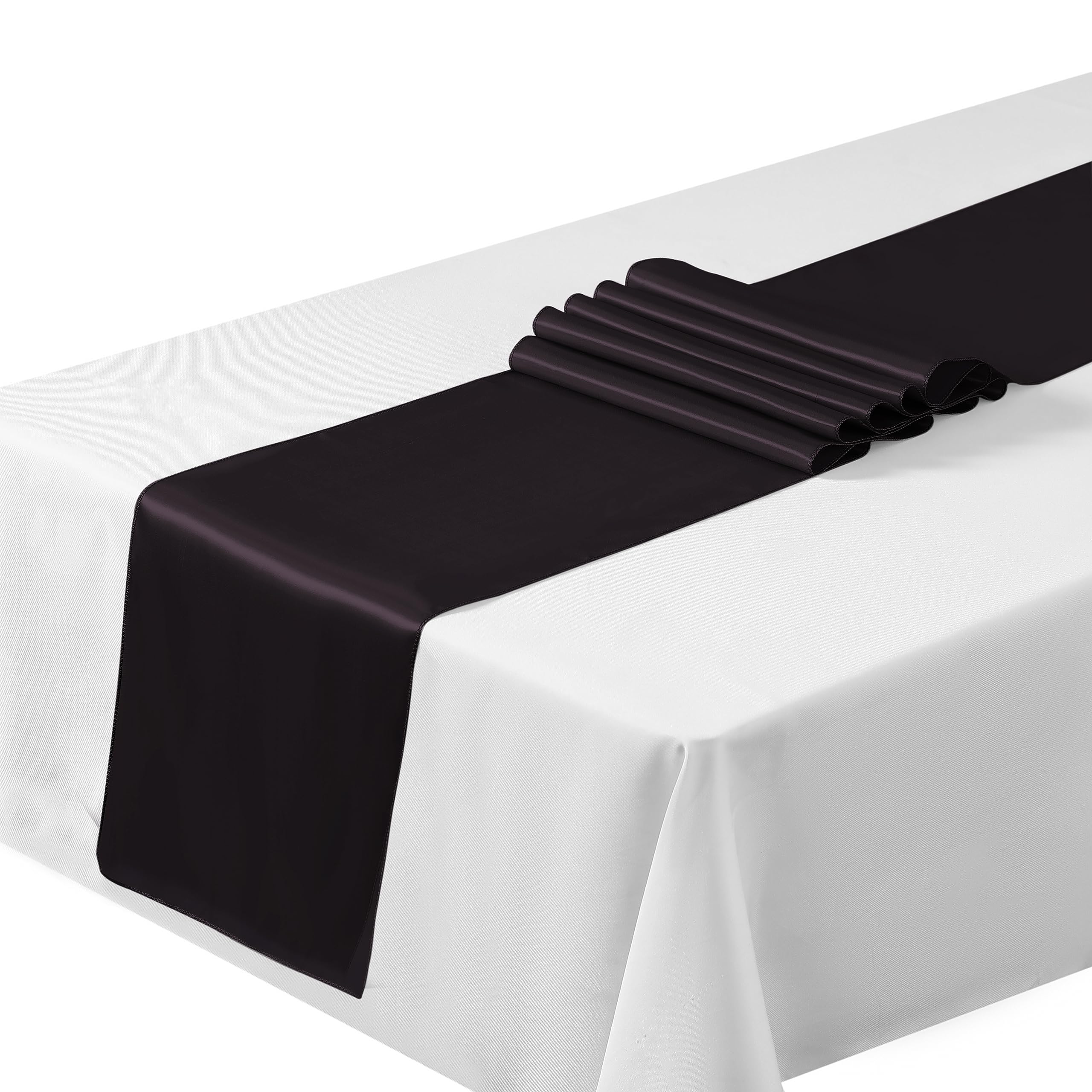 Satin Table Runners 12"x108"inch Chair Sashes Swags Wedding Party Table Decoration (5, Plum) …