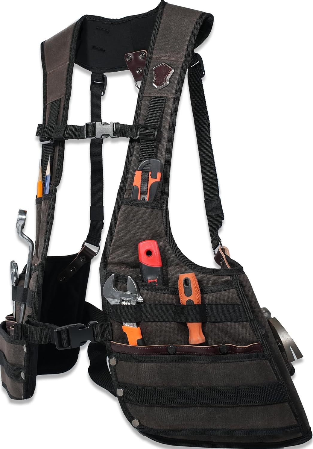 WELKINLAND Heavy-Duty Canvas Tool Vest with Top-Grain Leather, 33-Pocket Tool Vests, Heavy Duty Tools Vest, Comfy Carpenter Vest, Multi-Functional Tool Vest For Carpenter, Electrician & Construction