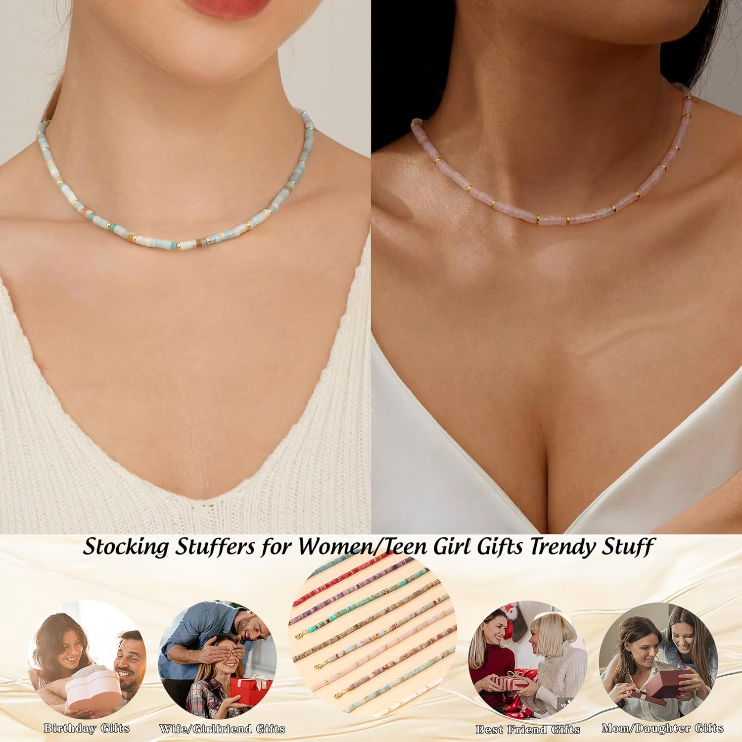 Btysun Choker Necklace for Women, Beaded Necklaces for Women Valentines Day Gifts for Teens Teen Girl Gifts Gifts for Her Adjustable 14k Gold Gemstone Summer Anniversary Birthday Christmas Jewelry - Image 7