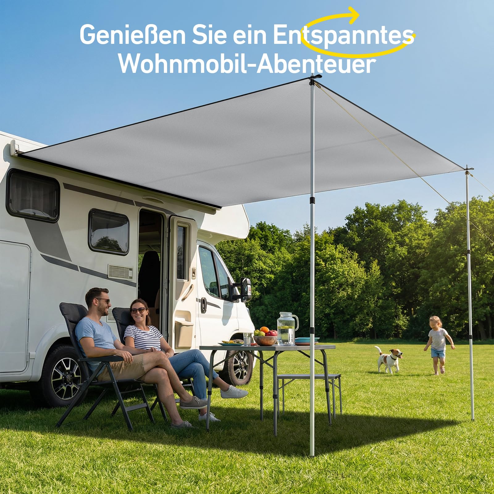 Sonnensegel Wohnwagen mit Keder 3 x 2,5 m, Markise mit Stangen, 3000mm Wasserdicht & UPF 50+ Schutz, Kederschiene 5/7/10 mm, Vorzelt Plane für Camper Wohnmobil