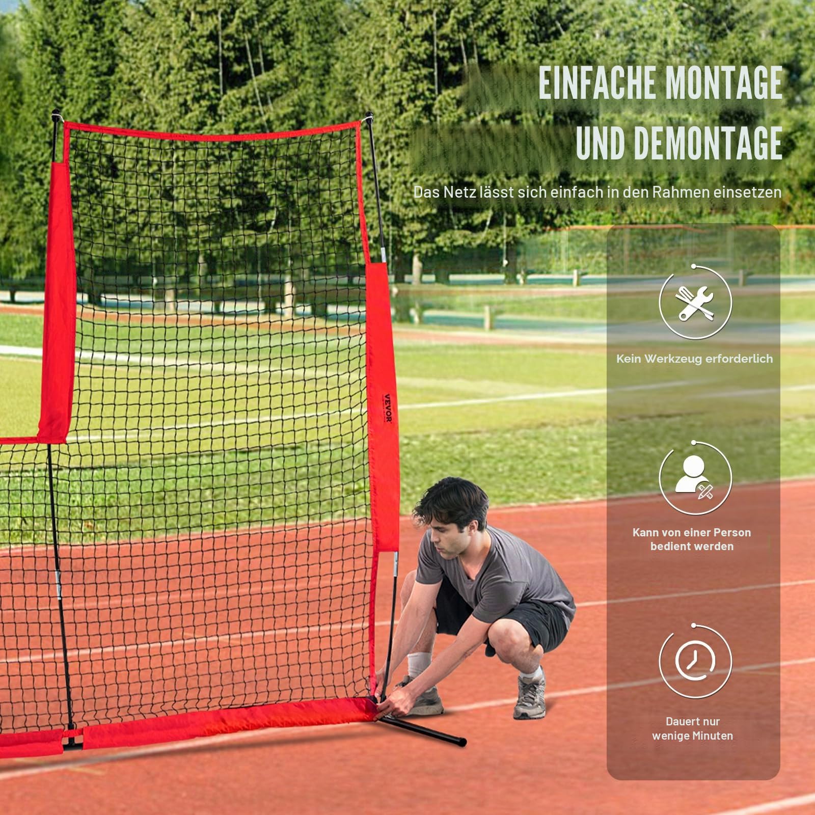 VEVOR L-Typ für Schlägerkäfig 240 x 106 x 214 cm Baseball- und Softball-Sicherheitsschirm Körperschutz Tragbarer Schlagschirm mit Tragetasche & Bodenpfählen, Outdoor Baseball-Pitching-Netz Rot