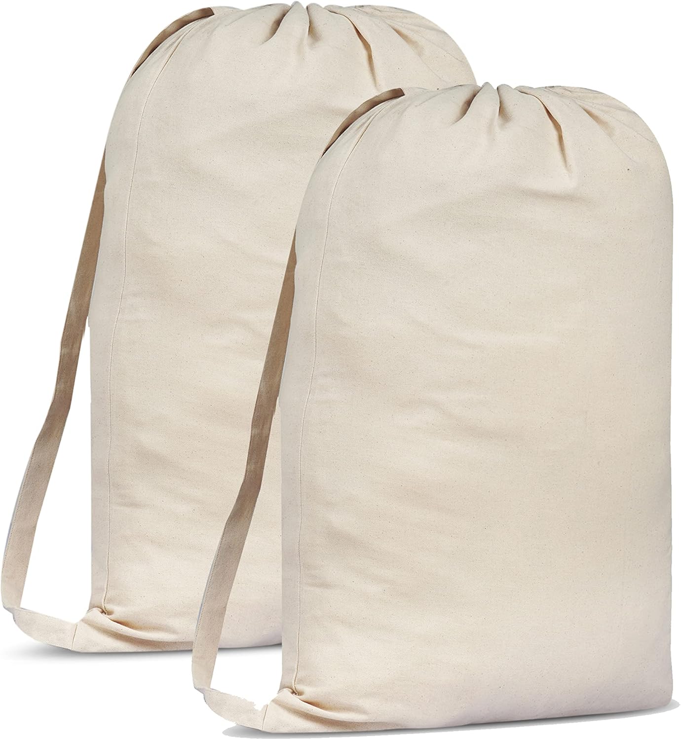 SweetNeedle Pack of 2 Heavy Duty X-Large Laundry Storage Shopping Bag, 30 x 22 IN 40L – 100% Cotton, Highly durable, Draw-cord with cord-lock, Machine Wash and reusable Travel Bag – Natural