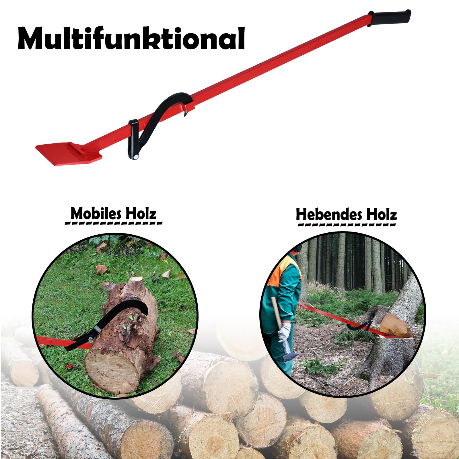 YRHome Fällheber zum Baumfällen 130cm Stammheber Geschmiedeter Kantheber mit Wendehaken Fällhilfe Wendehilfe Ergonomischer Rutschfester Handgriff Zur Holzbearbeitung Schwerlast-Fällheber