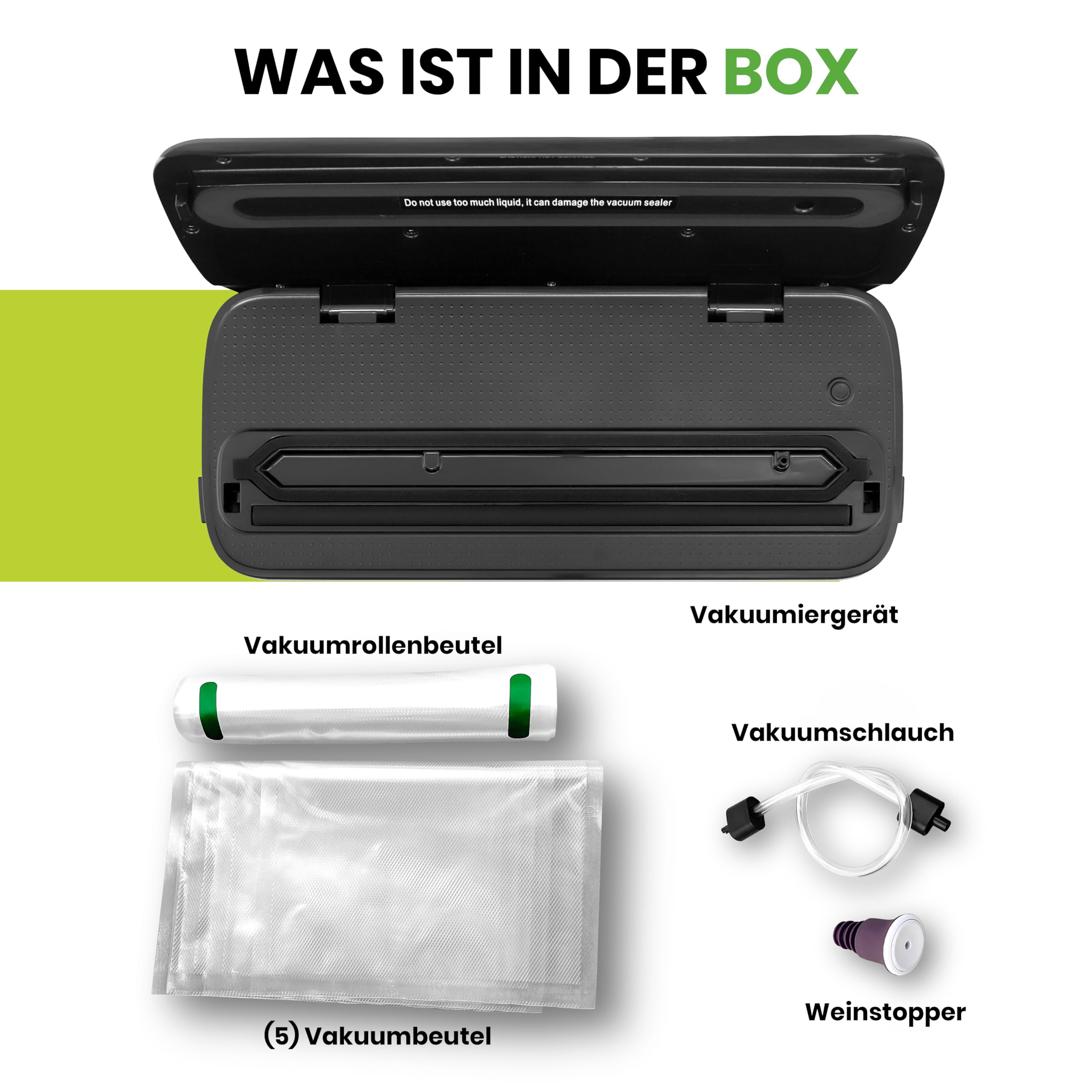 NutriChef Vakuumiergerät für Lebensmittel, Sous Vide – Vacuum Sealer – Folienschweißgerät Set inkl. Versiegelungsgerät Weinverschluss, Vakuumierer Luftsaugschlauch, 5 Vakuumbeutel & 1 Seal Vakuumrolle