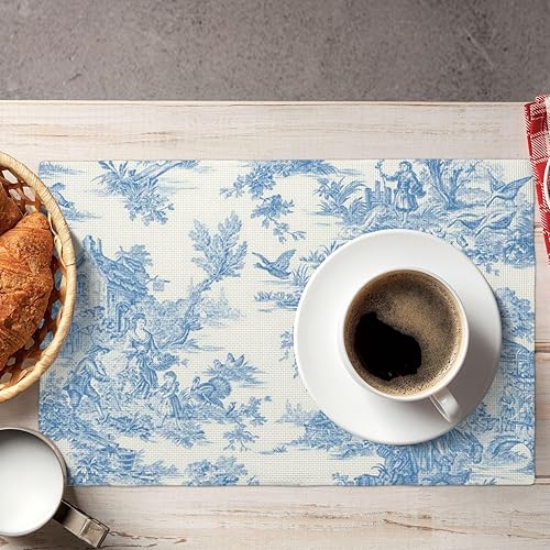 Miniatura 10 de Juego de 4 manteles individuales náuticos azules de verano, estrellas de mar, conchas marinas, coral, manteles individuales antideslizantes,