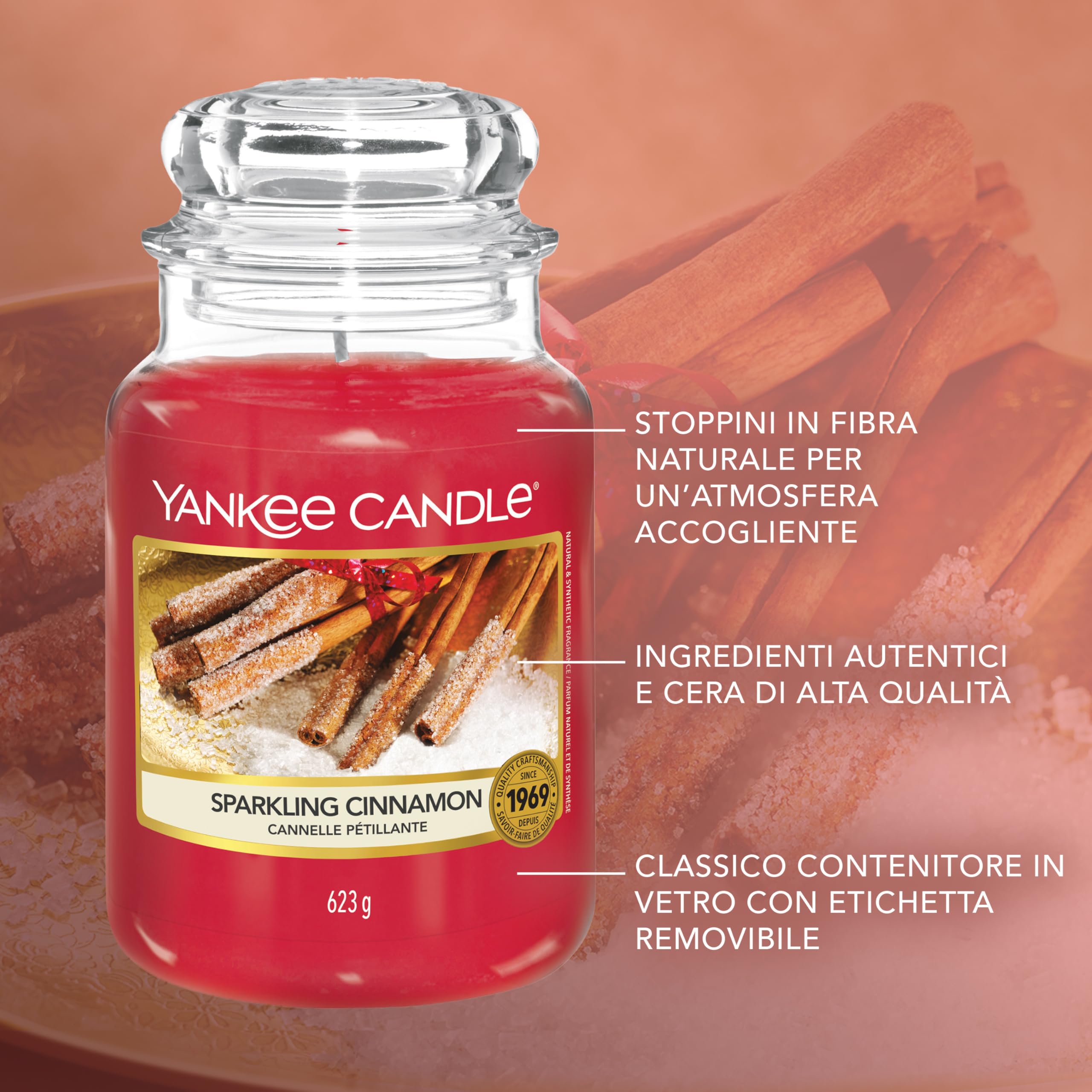 YANKEE CANDLE Candele In Giara, Cannelle Scintillante, Grande