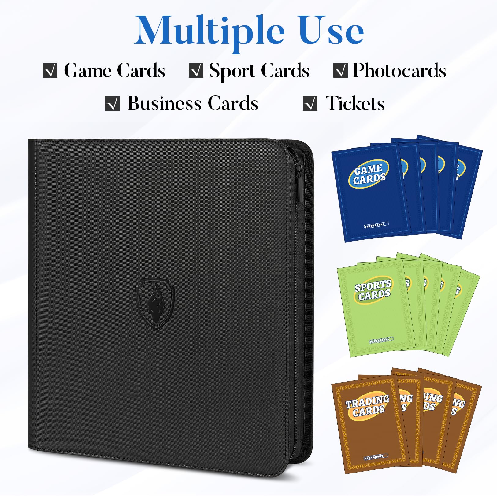 Fabmaker - Carpeta de tarjetas con cremallera de alta calidad, con 12 bolsillos, 912 bolsillos, álbum de colección de tarjetas con cremallera de poliuretano, resistente soporte lateral para tarjetas