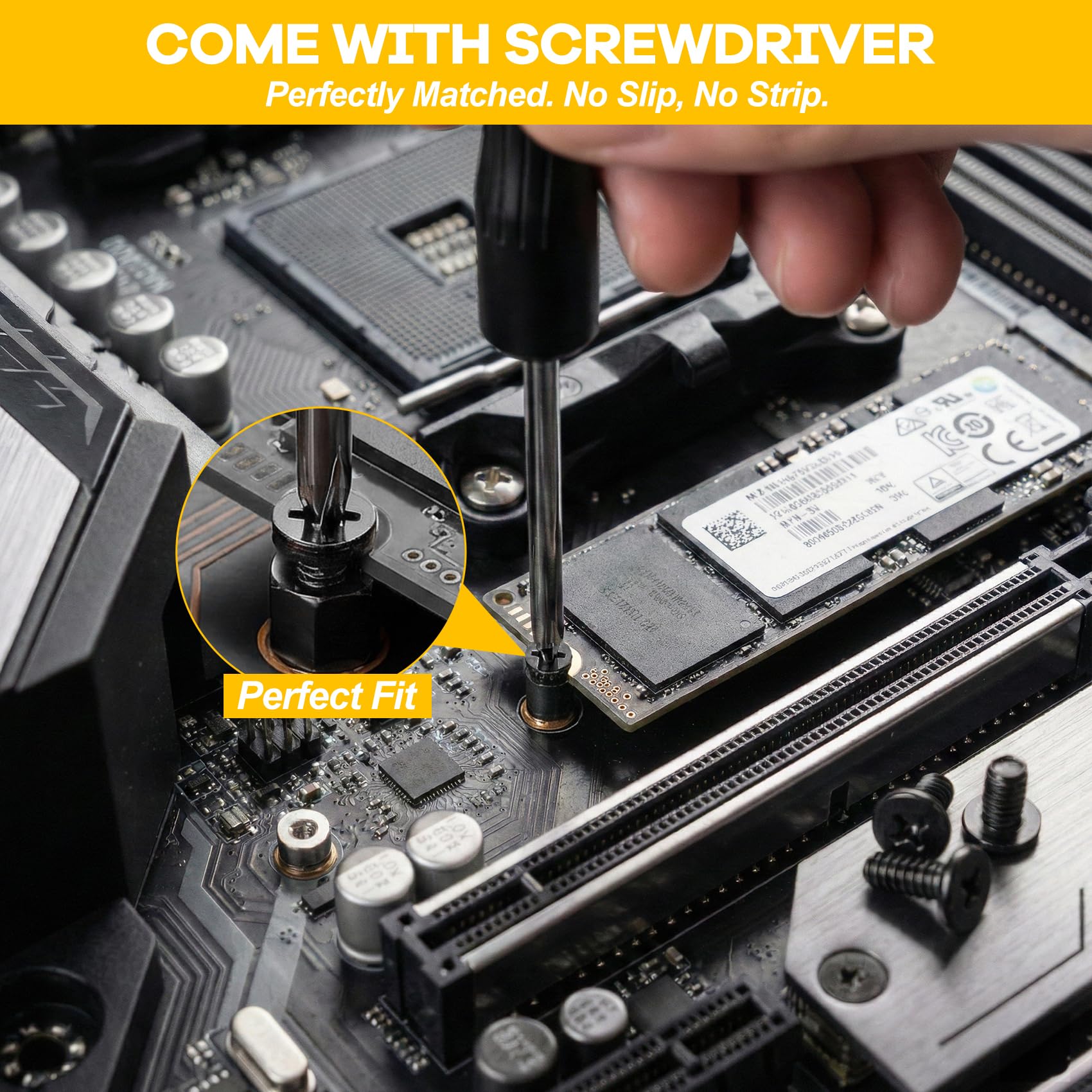IEAWISL M.2 SSD Screws Kit, NVMe Screws for ASUS MSI Gigabyte Asrock Motherboard, 34Pcs M.2 SSD Screws Standoffs for Laptop PC Repair & DIY, Screwdriver Included (Black) — view 7