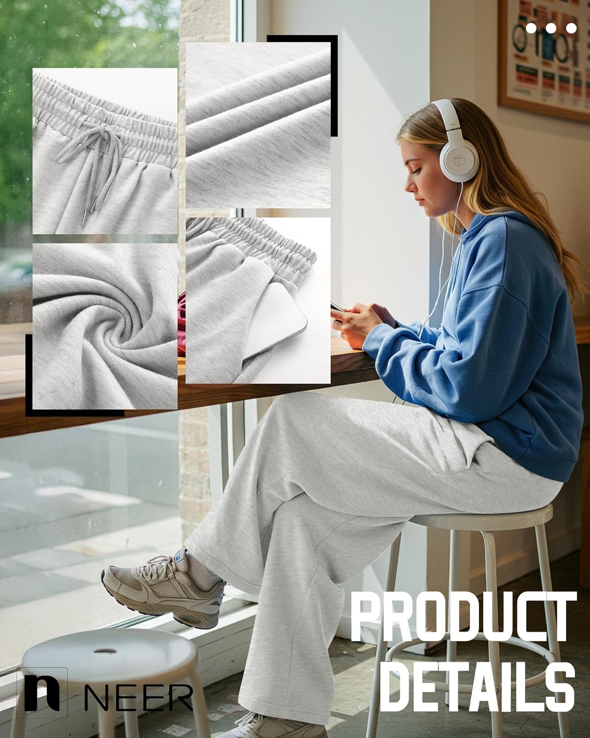 Neer 3 Pack Women's Sweatpants with Pockets, High Waisted Casual Yoga Pants Cozy Lounge Drawstring Loose Wide Leg Jogger - Image 5