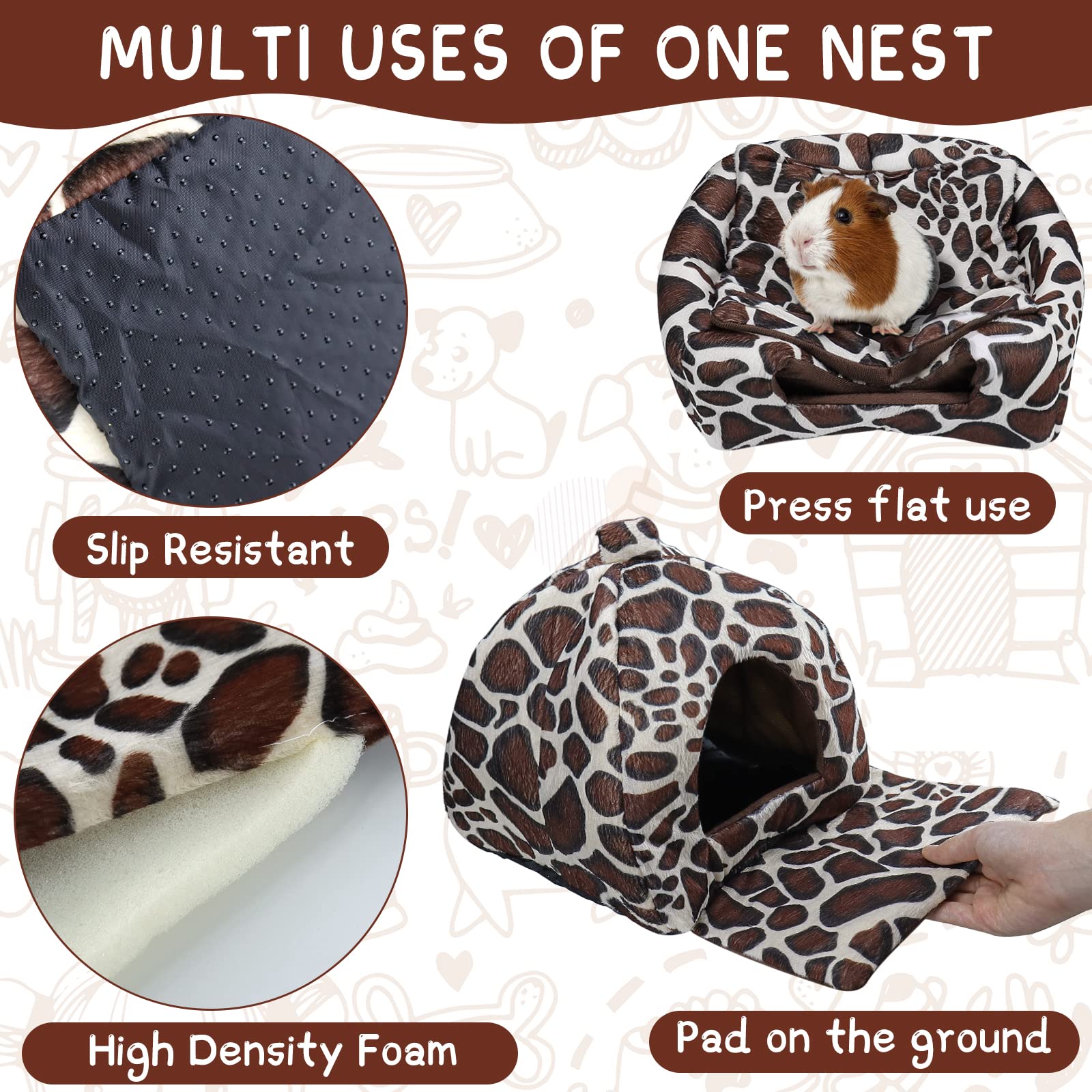 Casetta Porcellino D'india Cuccia Per Conigli Inverno Calore Lettini Per Piccoli Animali Per Coniglio Nano/Cincillà/Riccio/Criceti（Stampa Leopardo）