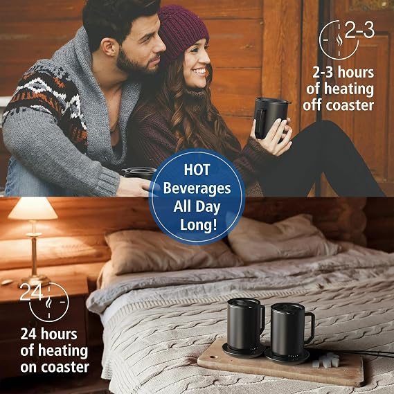 Warming Coffee Mug 12oz - Self Heating Coffee Mug with Coffee Cup Warmer, Heated Mug, Smart Mug, Stainless Steel Coffee Mug Set with Mug Warmer Coaster and Lid.