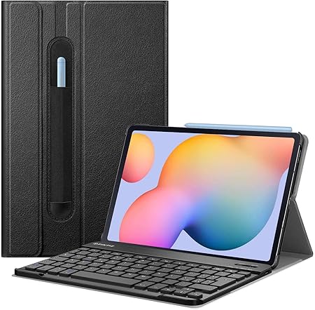 ABOUTTHEFIT Keyboard Case for Samsung Galaxy Tab S6 Lite 10.4 2020 Model SM-P610 (Wi-Fi) SM-P615 (LTE), Slim Stand Cover with Secure S Pen Holder Detachable Bluetooth Keyboard, Black (ATFS6L10409)