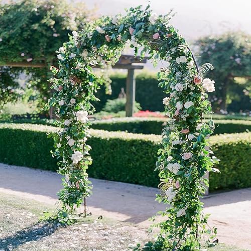 Miniatura 6 de Arco de boda de metal de 7.8 pies, 2 tamaños, combinación libre para varias plantas trepadoras, vides de rosas, decoración de fiesta nupcial (blanco)