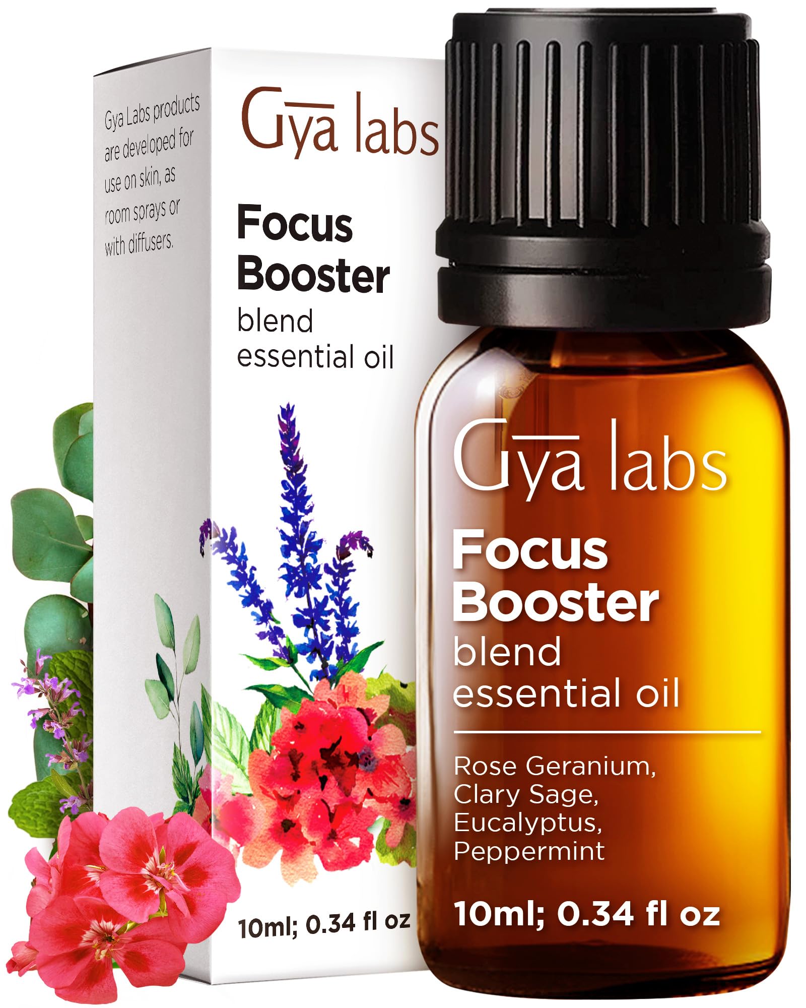 Gya Labs Focus Booster Essential Oils Blends - 0.34 Fl Oz - for Diffuser, Home, Humidifier, Aromatherapy and DIY Candle Making Scents
