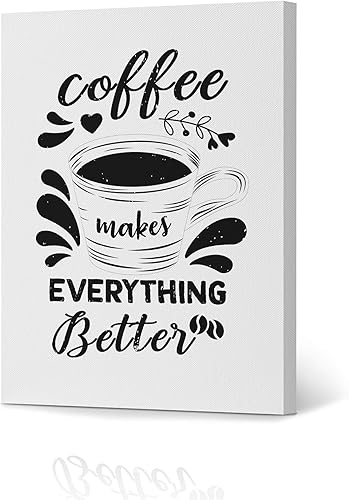 HB Art Design Coffee Makes Everything Better Black Quote and Mug Sketch Canvas Print Wall Art Coffee Bar Decor Coffee Signs Kitchen Wall Decor