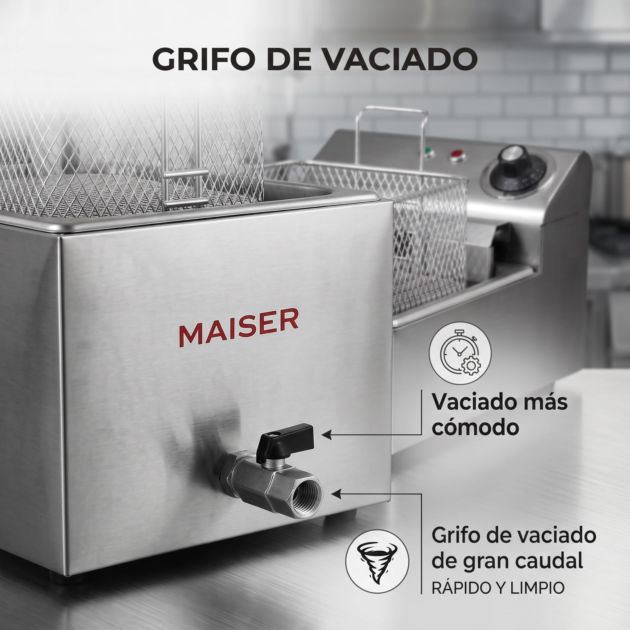 Freidora Industrial de Aceite 8 Litros Trifásica 400 V 9 kW Con Grifo