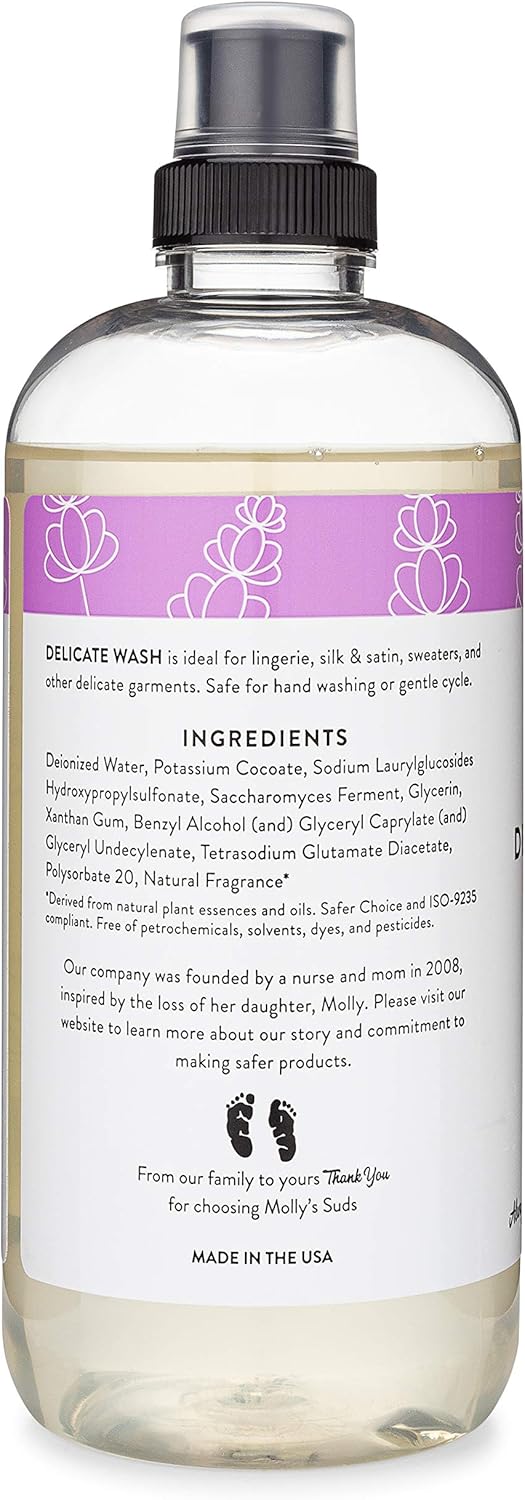 Molly's Suds Delicate Wash Liquid Laundry Soap | Clean, Simple Ingredients | Gently Removes Stains and Deodorizes | Lavender Scented, 16 fl oz