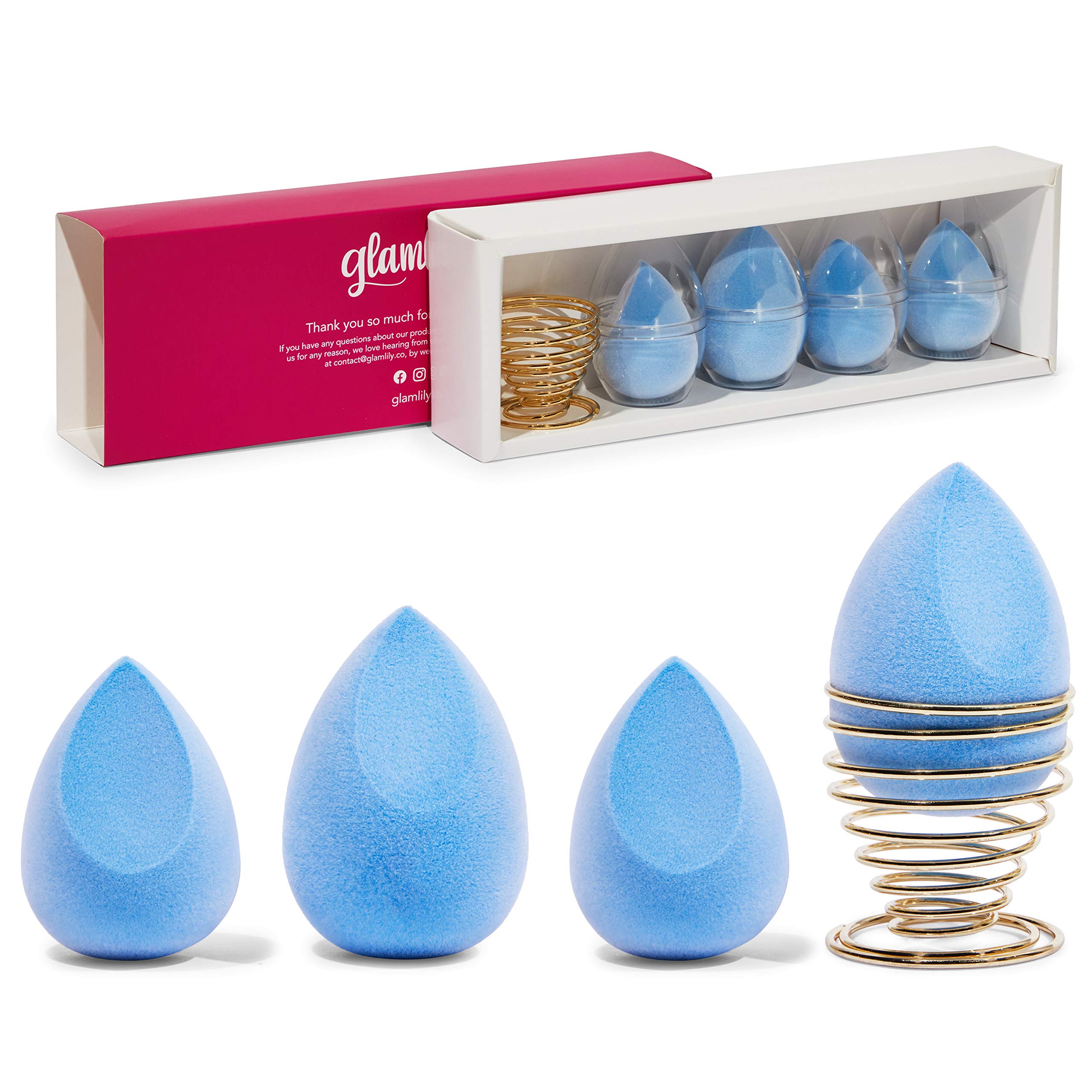 Glamlily Cosmetic Blender Sponge, Beauty Sponge Makeup Applicators with Holder (Blue, 5 Pieces)
