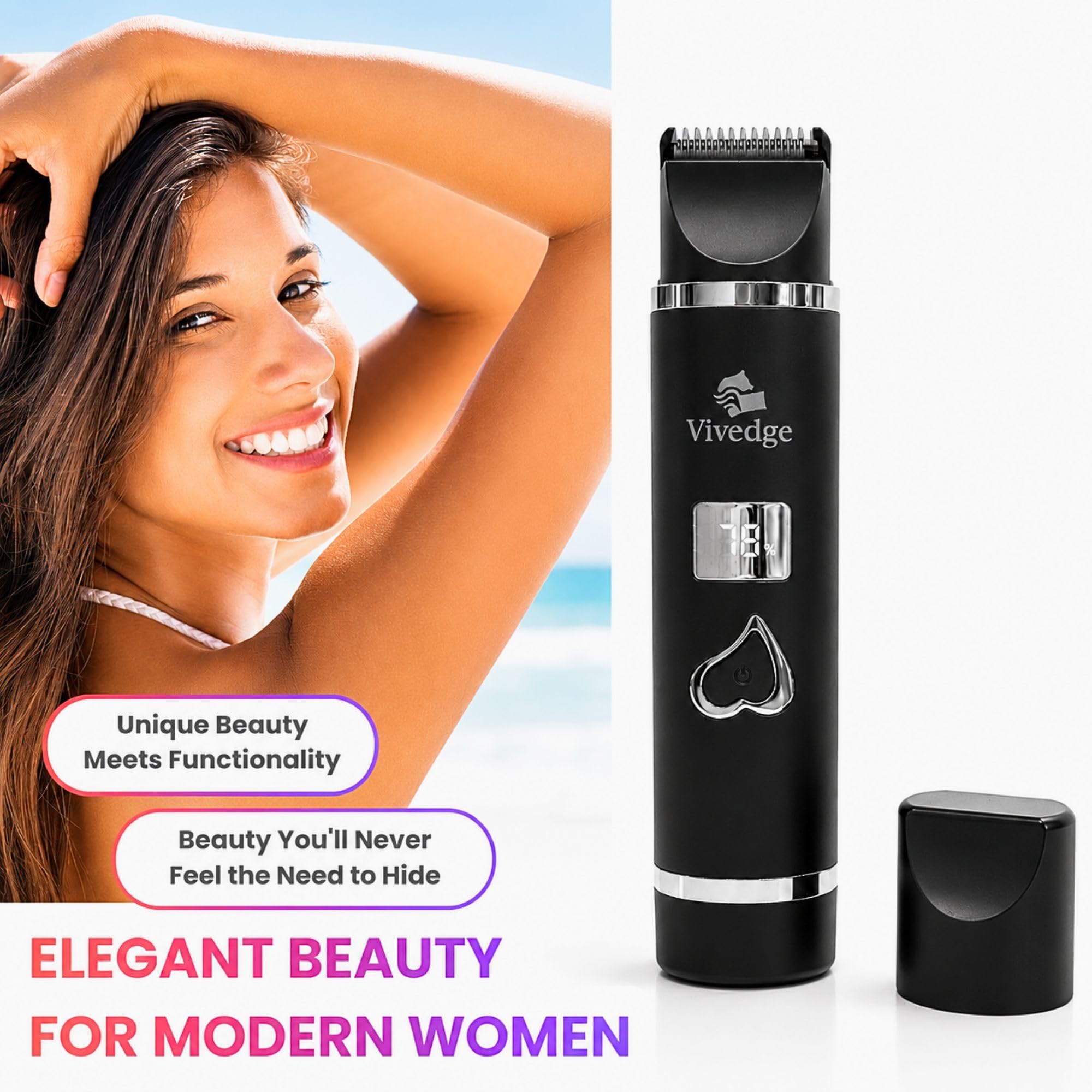 Elektrischer Rasierer für Damen und Herren, Bikini-Trimmer & Gesichtshaarentferner, wiederaufladbarer Körperrasierer mit Keramikklinge, wasserdicht, LED-Display, USB-C, Reiseschloss, Groomer Geschenk