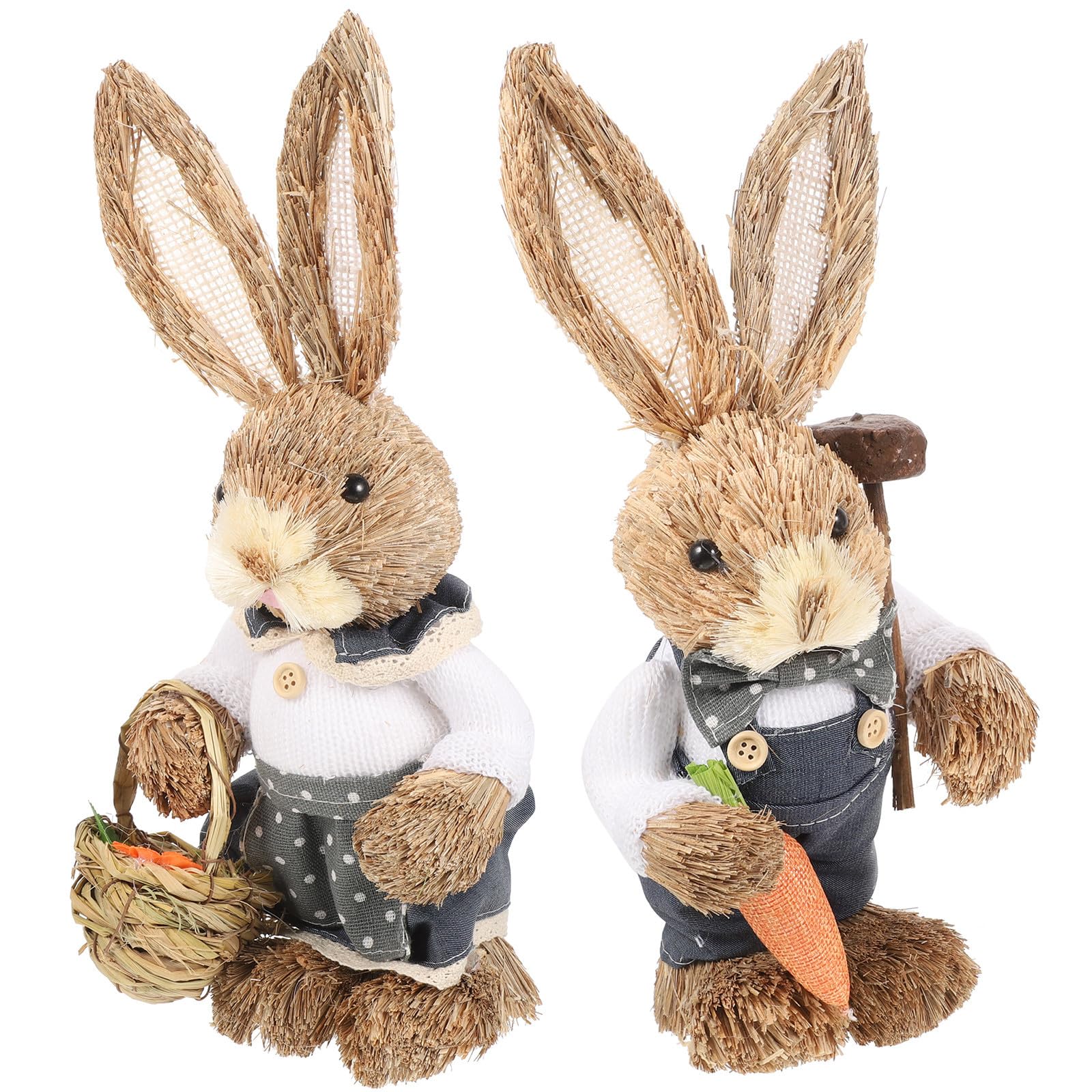 2pezzi Statue Conigli Pasquali Intrecciate Mano in Paglia Decorazioni Rustiche per Interni ed Esterni Ornamenti Leggeri e Resistenti per Casa Ufficio e Giardino