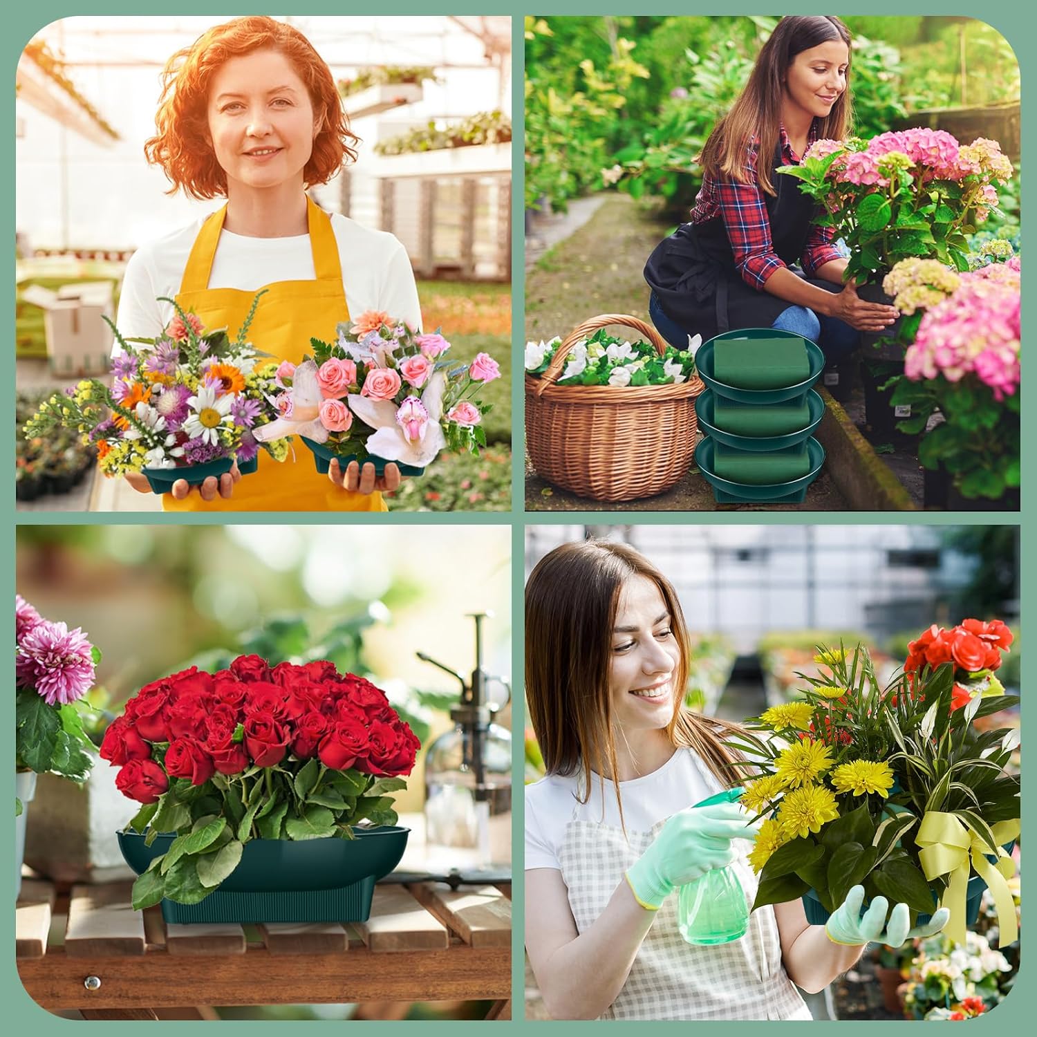 Karenhi 36 Pcs Floral Bowls Kit Include 18 Pcs 6.3 Inch Round Green Floral Foam Bowls for Flower Arrangements and 18 Foam Blocks for Centerpieces Party Wedding Festival