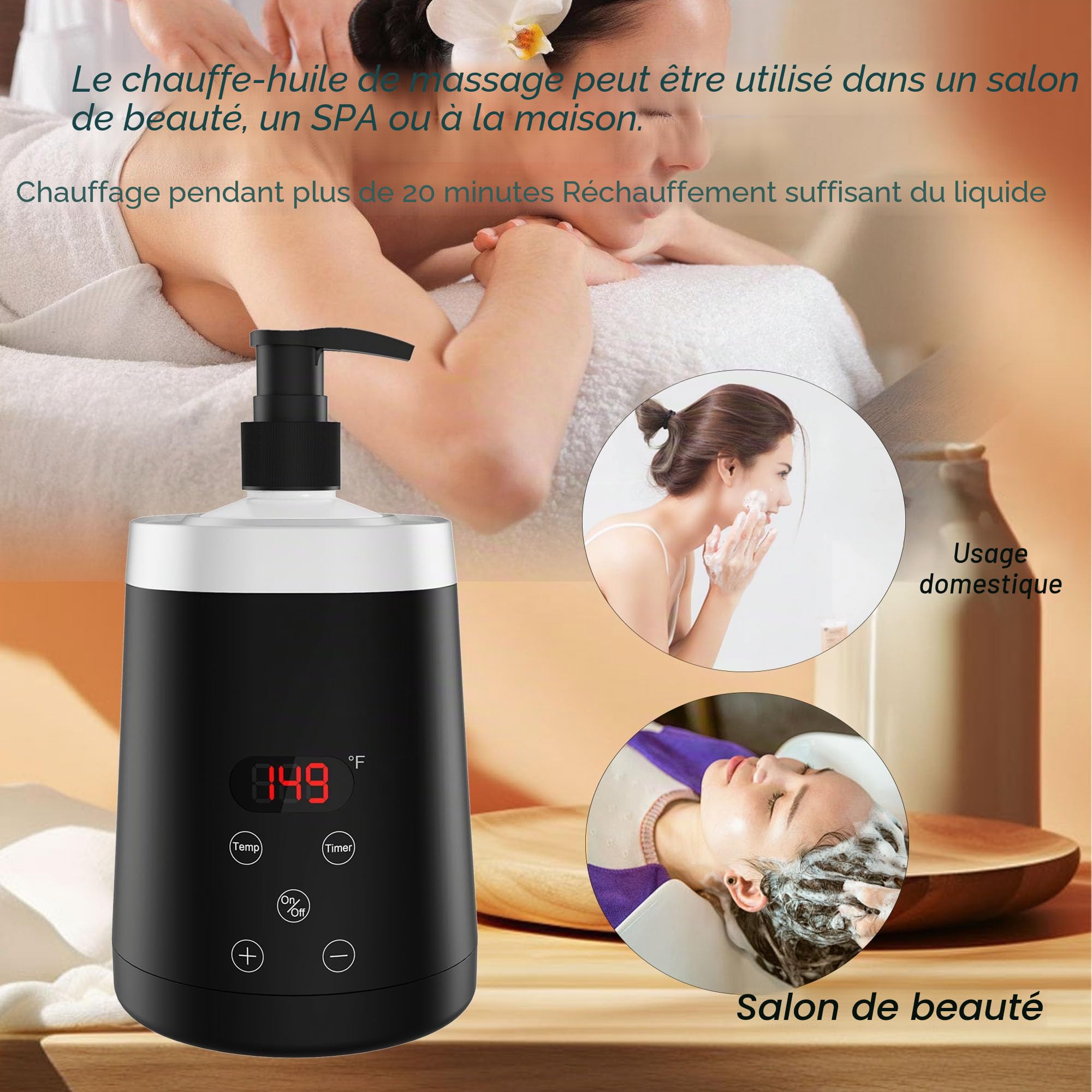 Chauffe-Huile de Massage Professionnel Réglable avec 2 Distributeurs, Affichage LED pour Spa