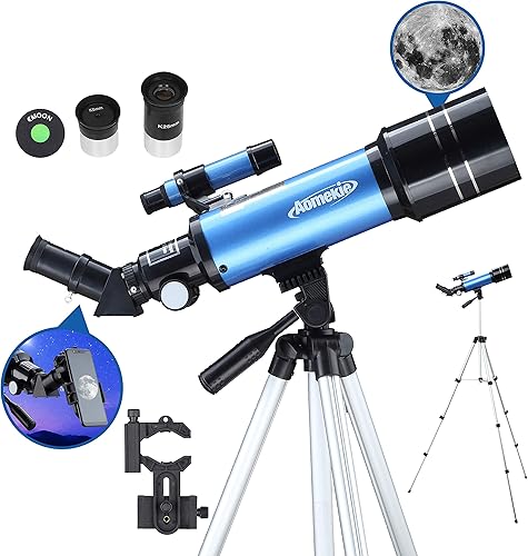 AOMEKIE 40070 Telescopios para principiantes y adultos de Astronomía Telescopios astronómicos de 2.756 in con trípode ajustable K6 y K25 oculares,